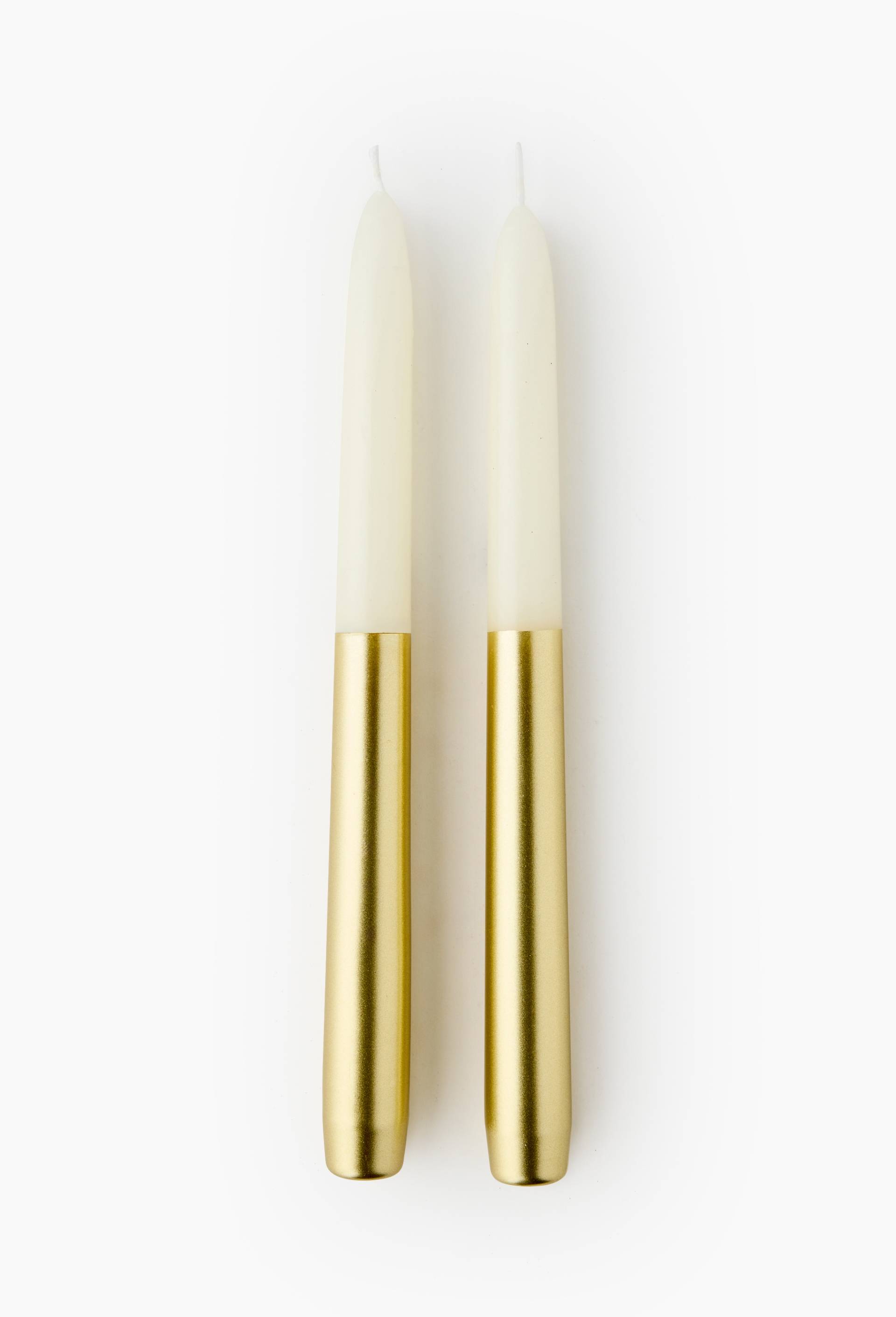 Lot de 2 bougies flambeaux bicolore, H25cm, en cire, Or, large image number 0