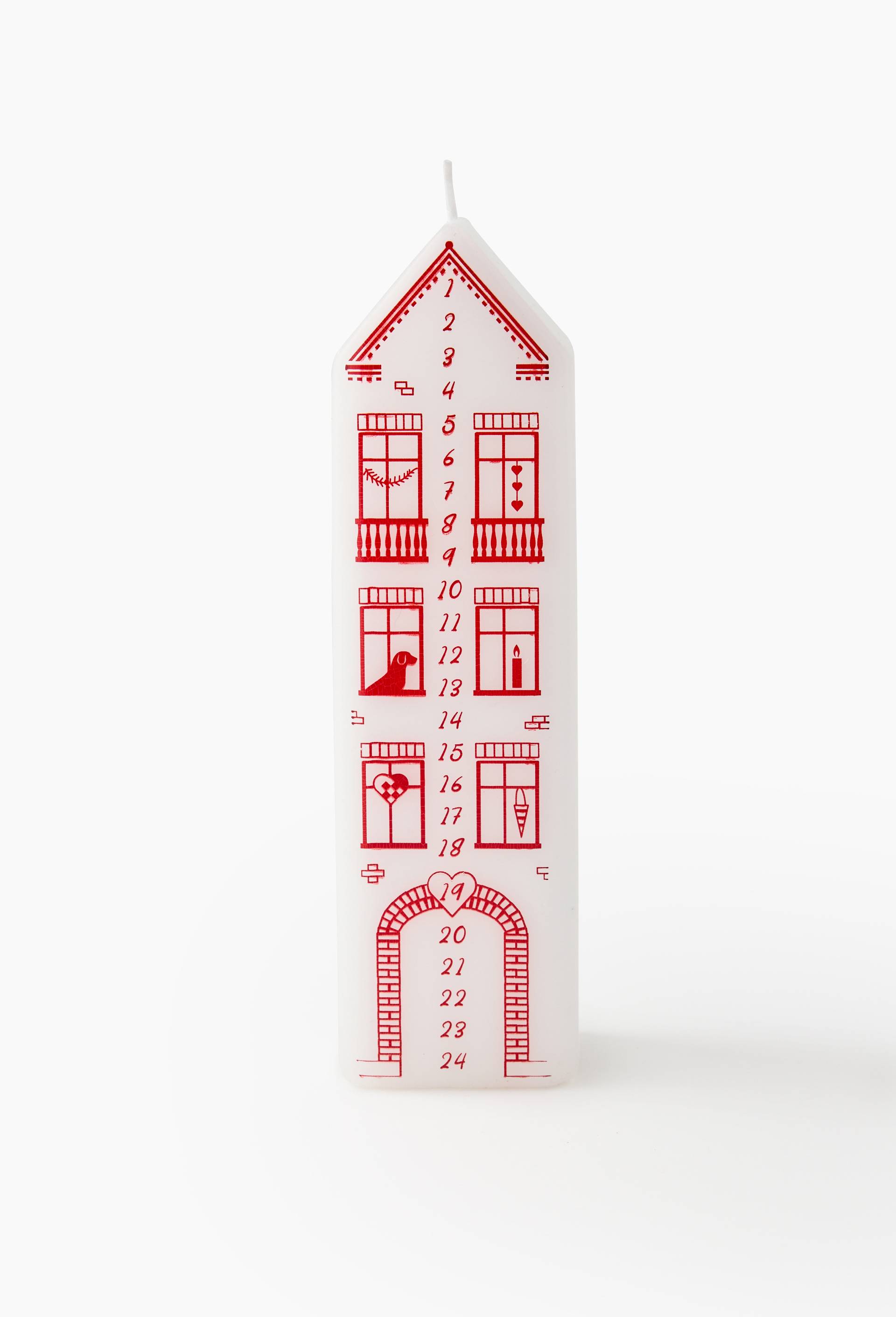Bougie forme maison calendrier blanc et rouge, 7x7x25cm, en cire, Rouge, large image number 0
