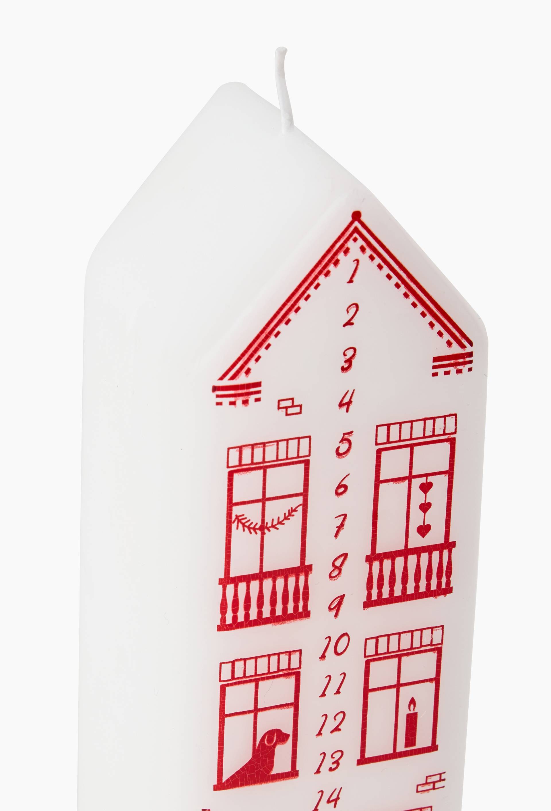 Bougie forme maison calendrier blanc et rouge, 7x7x25cm, en cire, Rouge, large image number 1