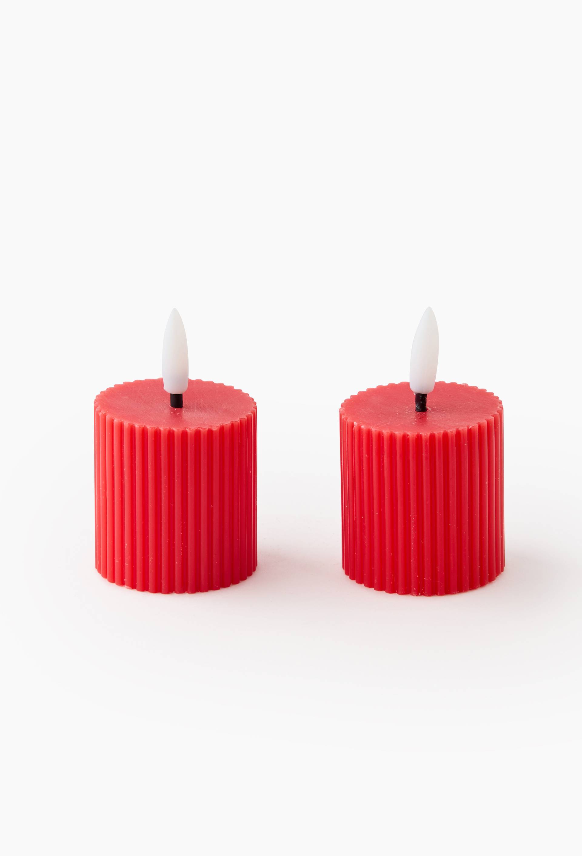Lot de 2 flambeaux p&egrave;re no&euml;l led, 29,5x7,8x3,5 cm, en cire, Rouge, large image number 0