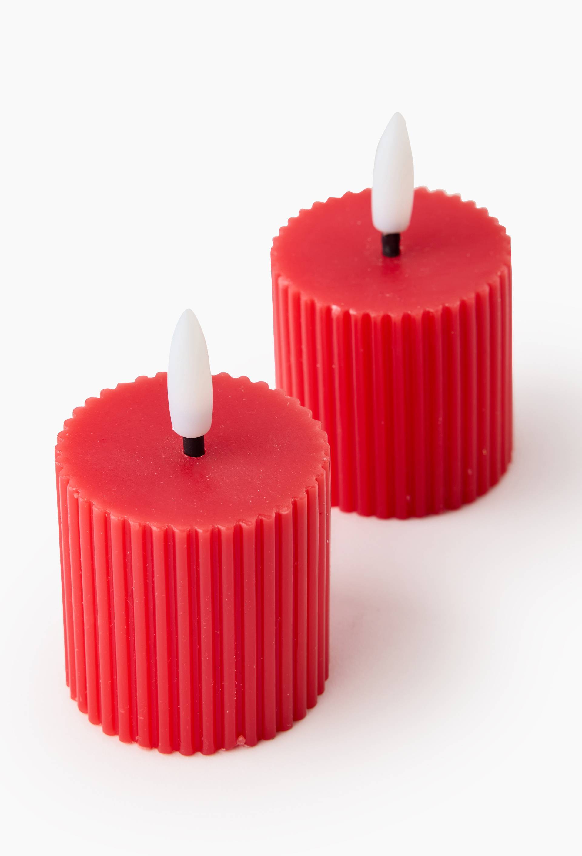 Lot de 2 flambeaux p&egrave;re no&euml;l led, 29,5x7,8x3,5 cm, en cire, Rouge, large image number 1