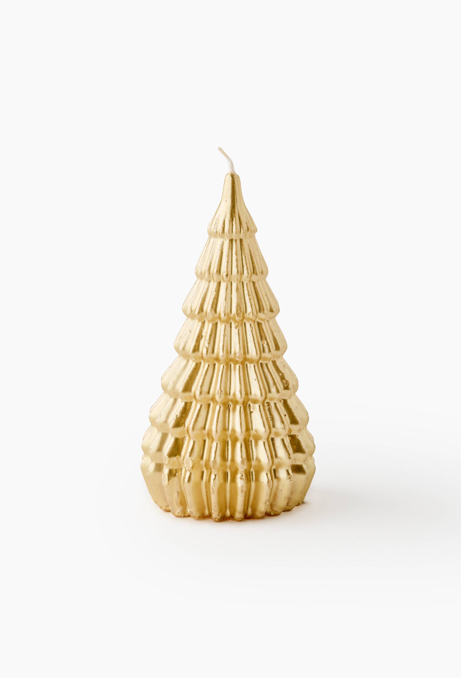 Bougie sapin facette dor&eacute;, D8,5xH15 cm, en cire, Or, large image number 0