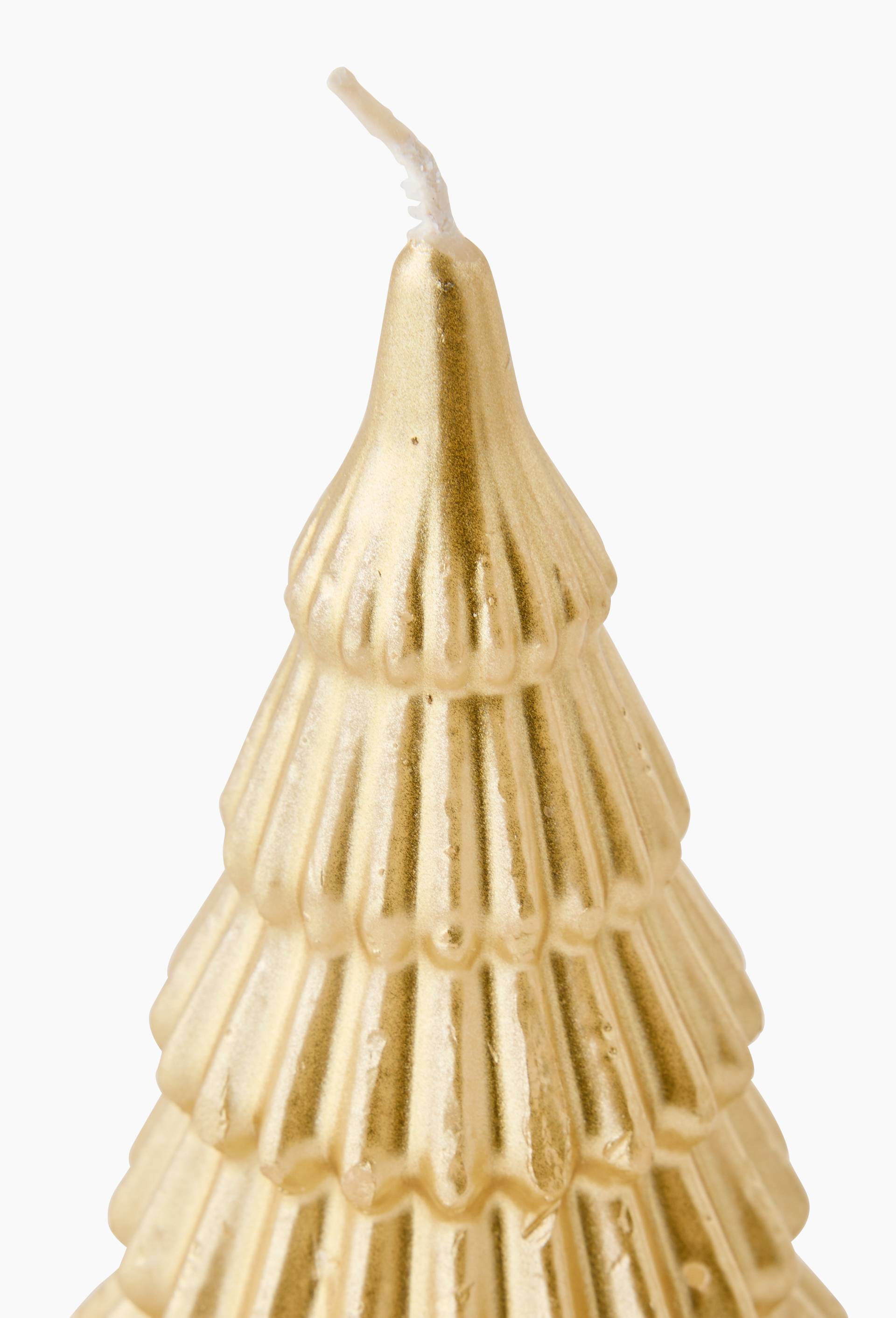 Bougie sapin facette dor&eacute;, D8,5xH15 cm, en cire, Or, large image number 1