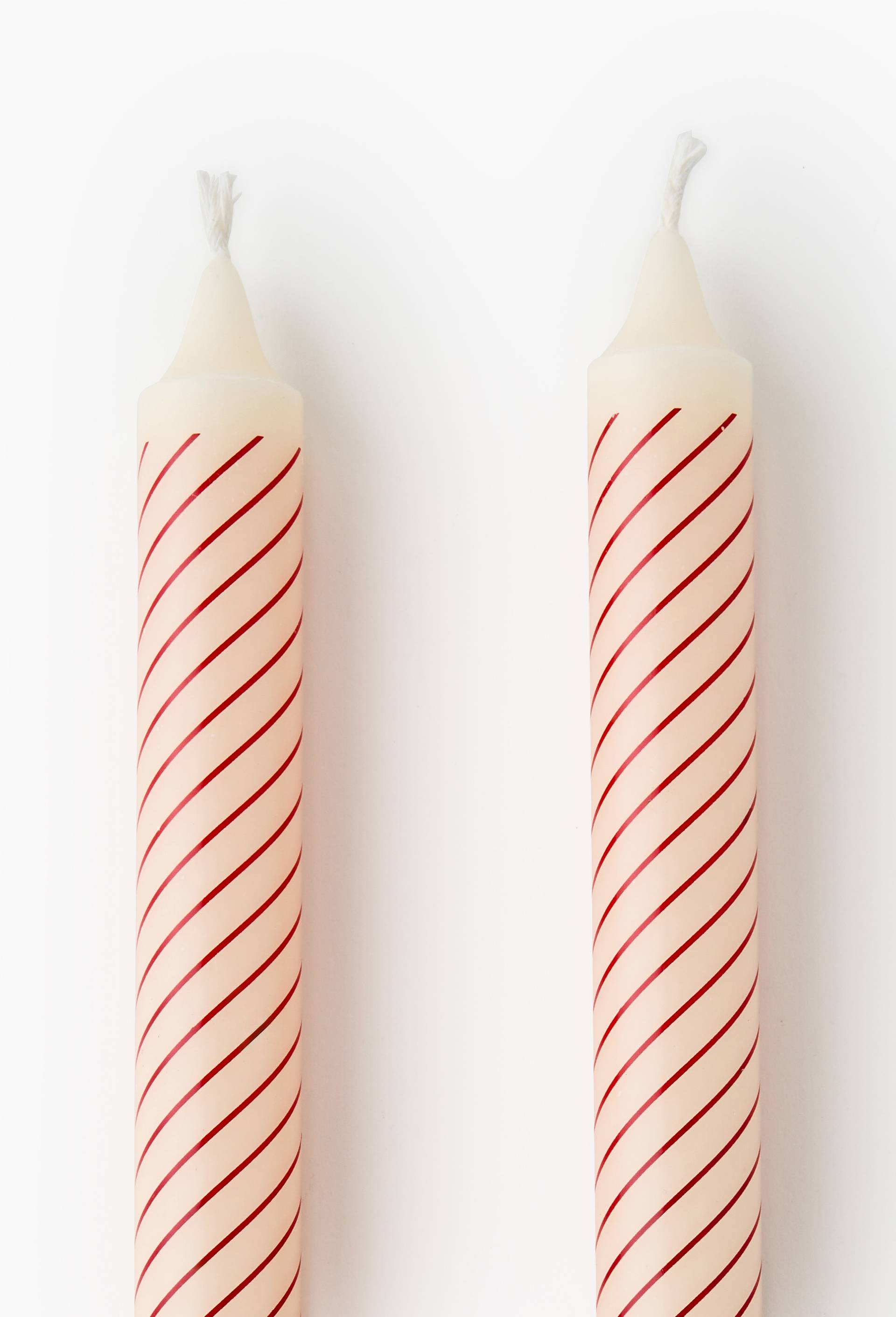 Lot de 2 bougies flambeaux ray&eacute;es, D2,2xH30 cm cm, en cire, Rouge, large image number 1