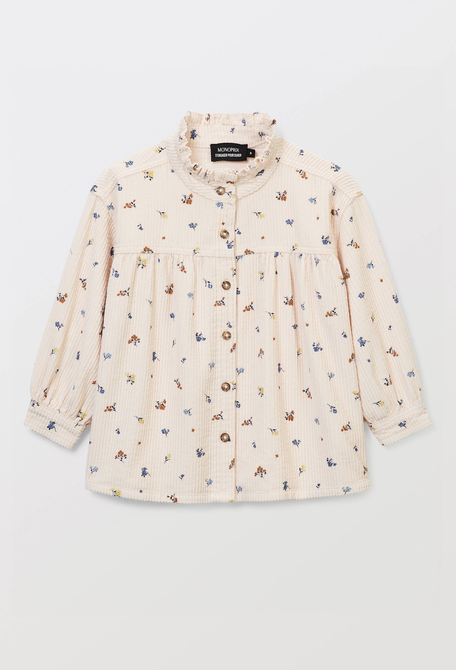 Blouse en velours c&ocirc;tel&eacute; imprim&eacute;e, Beige clair, large image number 0.0