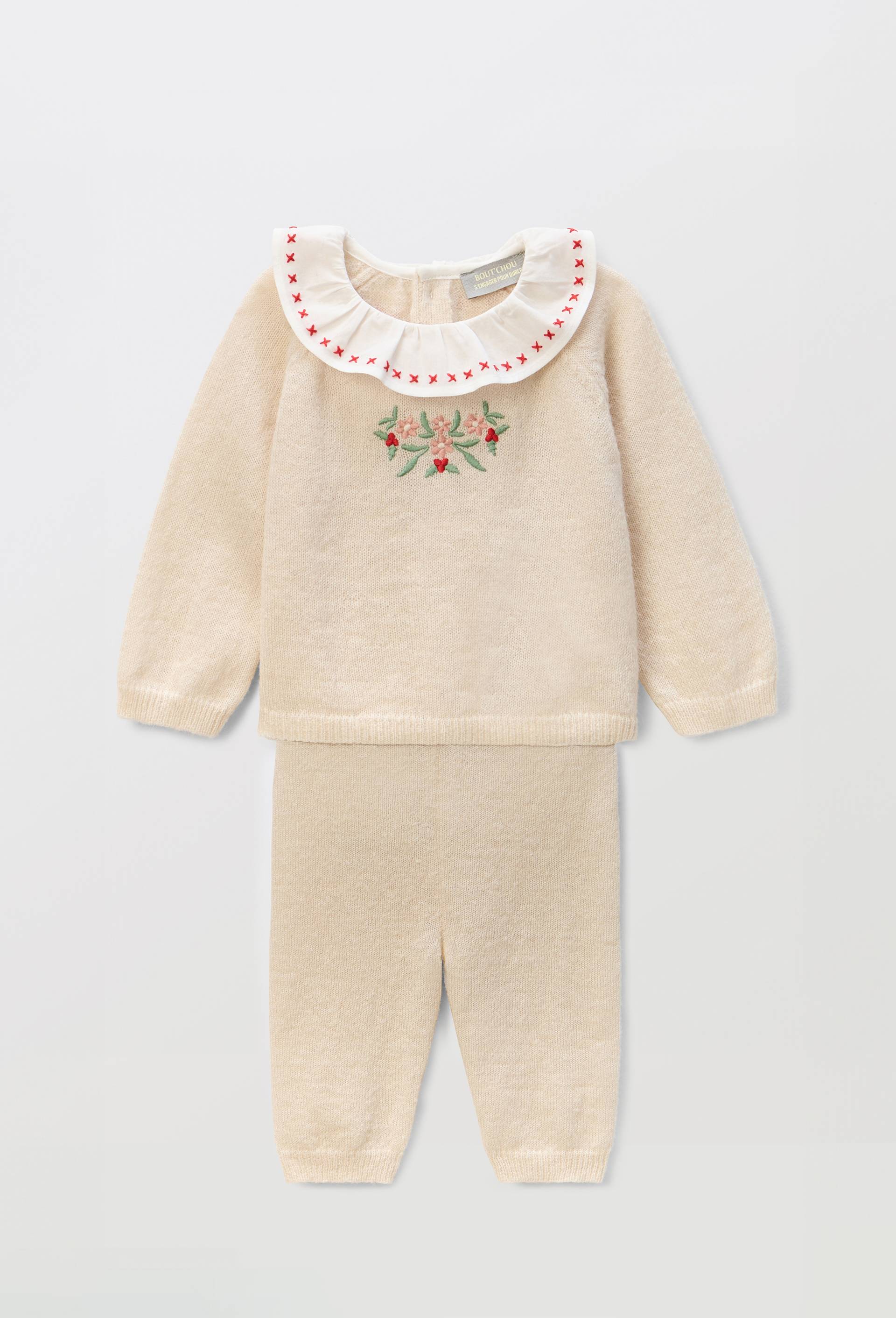 Ensemble tricot brod&eacute;, Beige, large image number 0