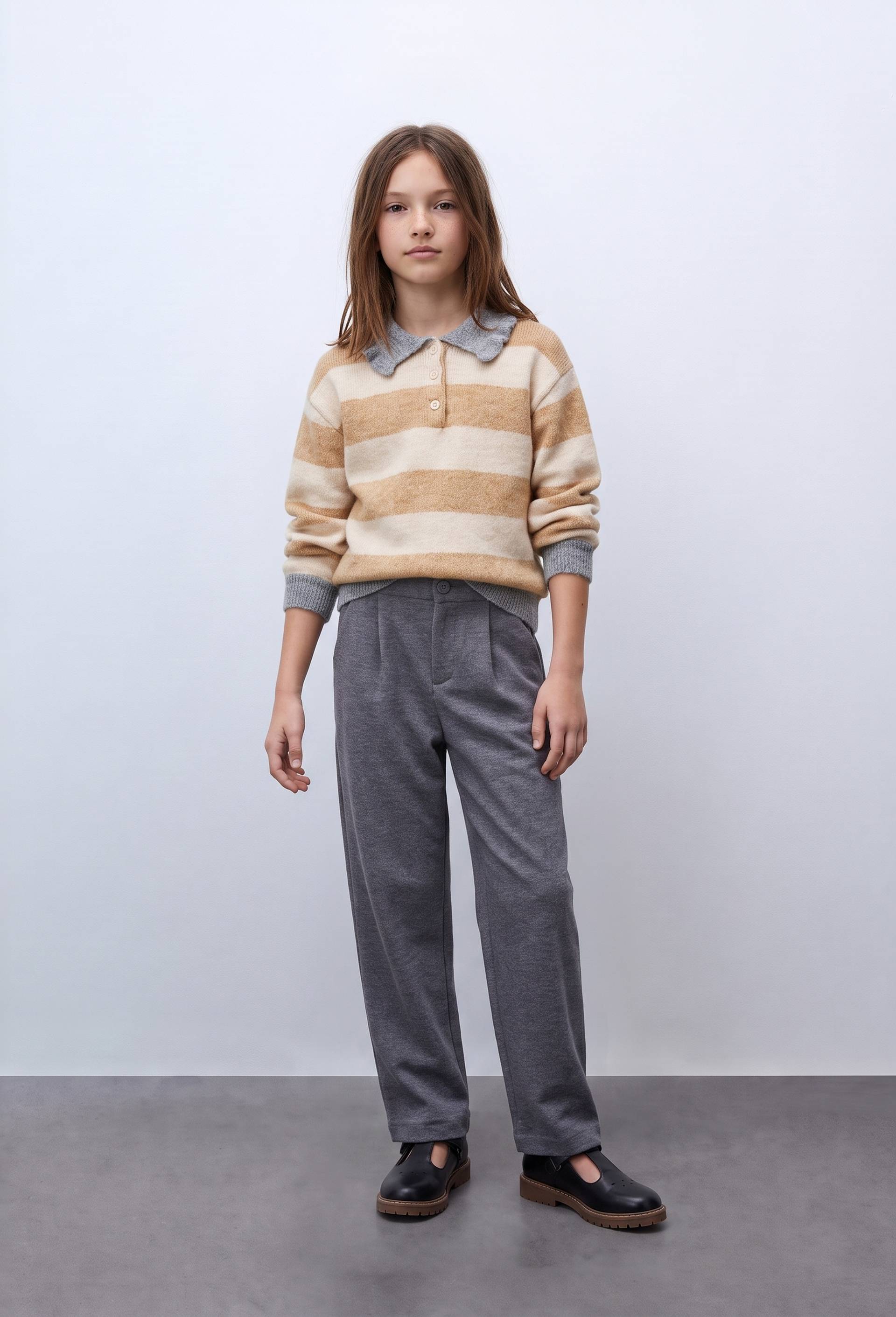 Pantalon uni en maille contenant du coton, Gris, large image number 0