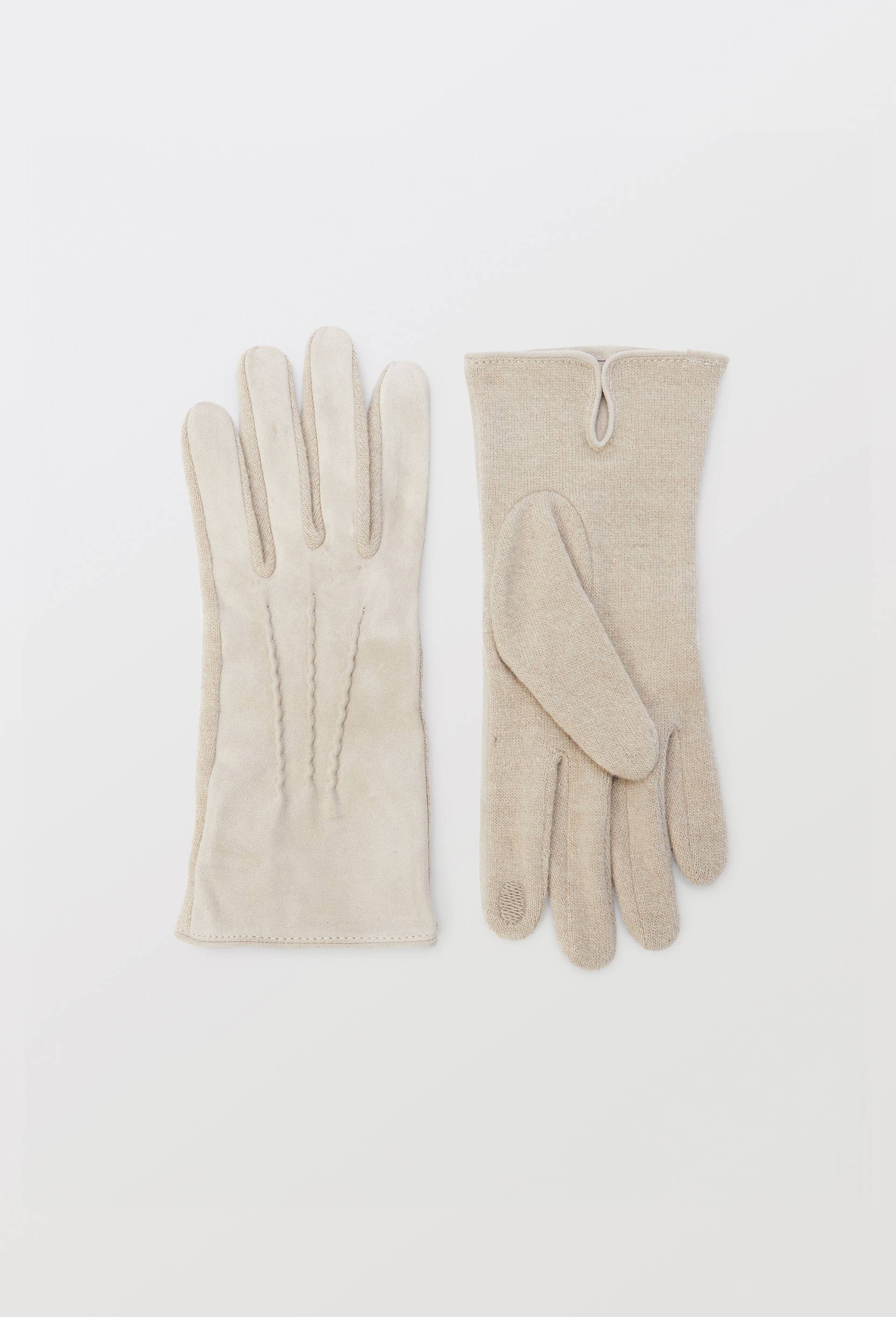 Gants tactiles bi-mati&egrave;re en cuir et laine, Beige clair, large image number 0