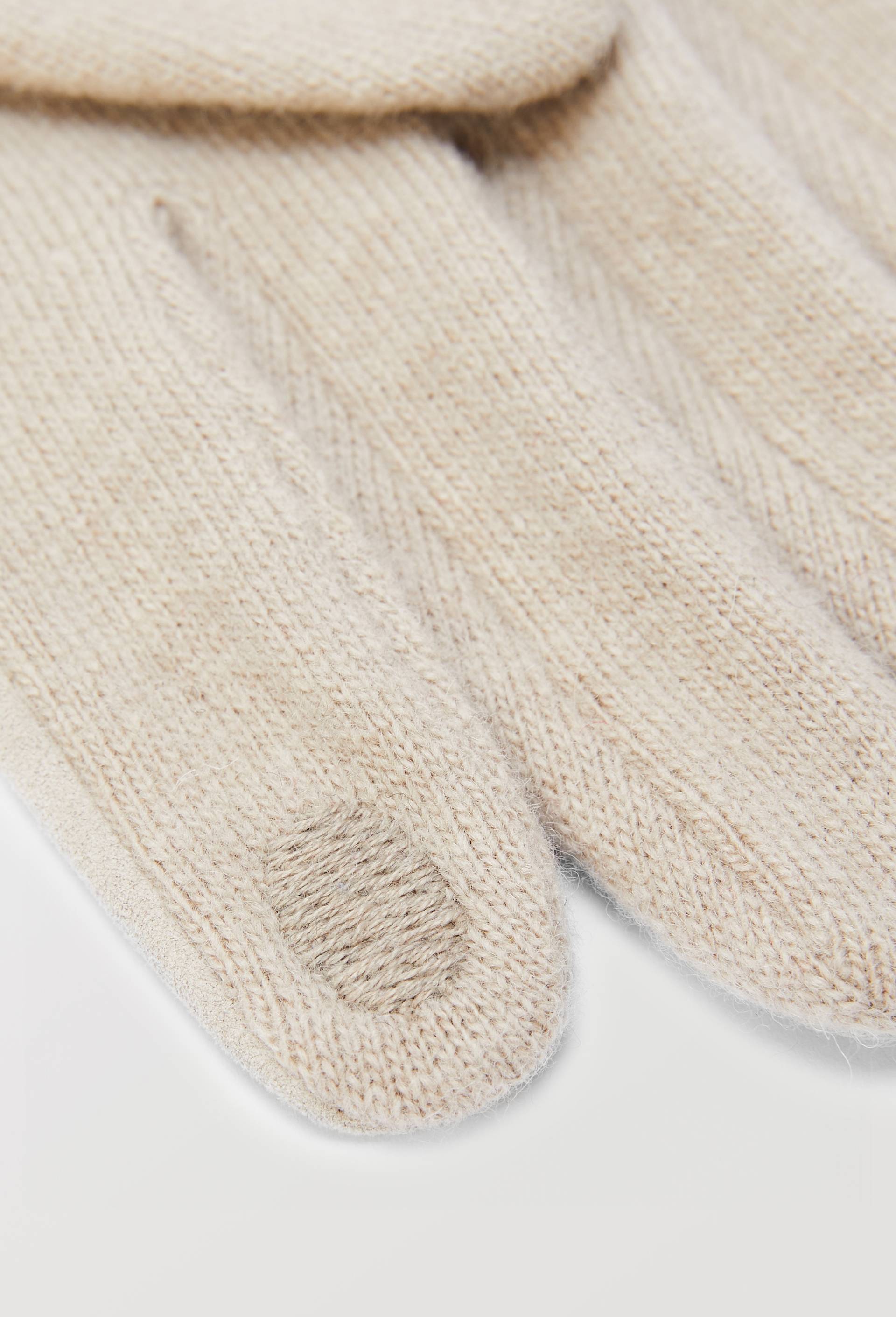 Gants tactiles bi-mati&egrave;re en cuir et laine, Beige clair, large image number 1