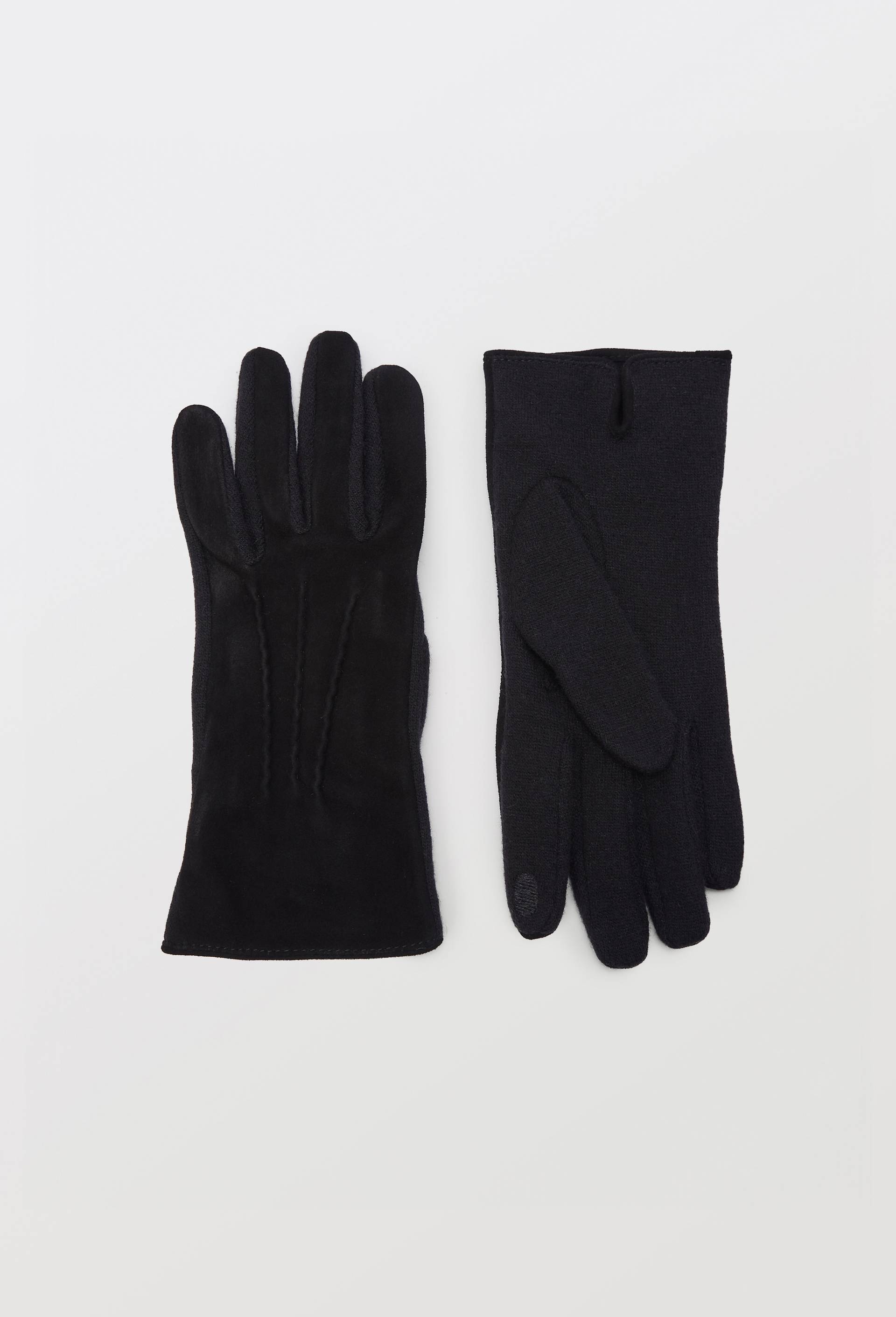 Gants tactiles bi-mati&egrave;re en cuir et laine, Noir, large image number 0
