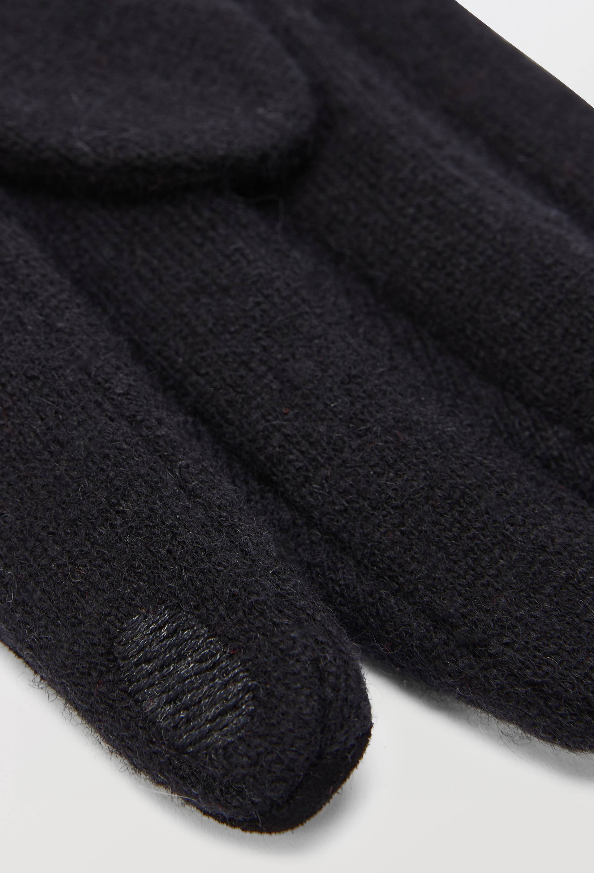 Gants tactiles bi-mati&egrave;re en cuir et laine, Noir, large image number 1