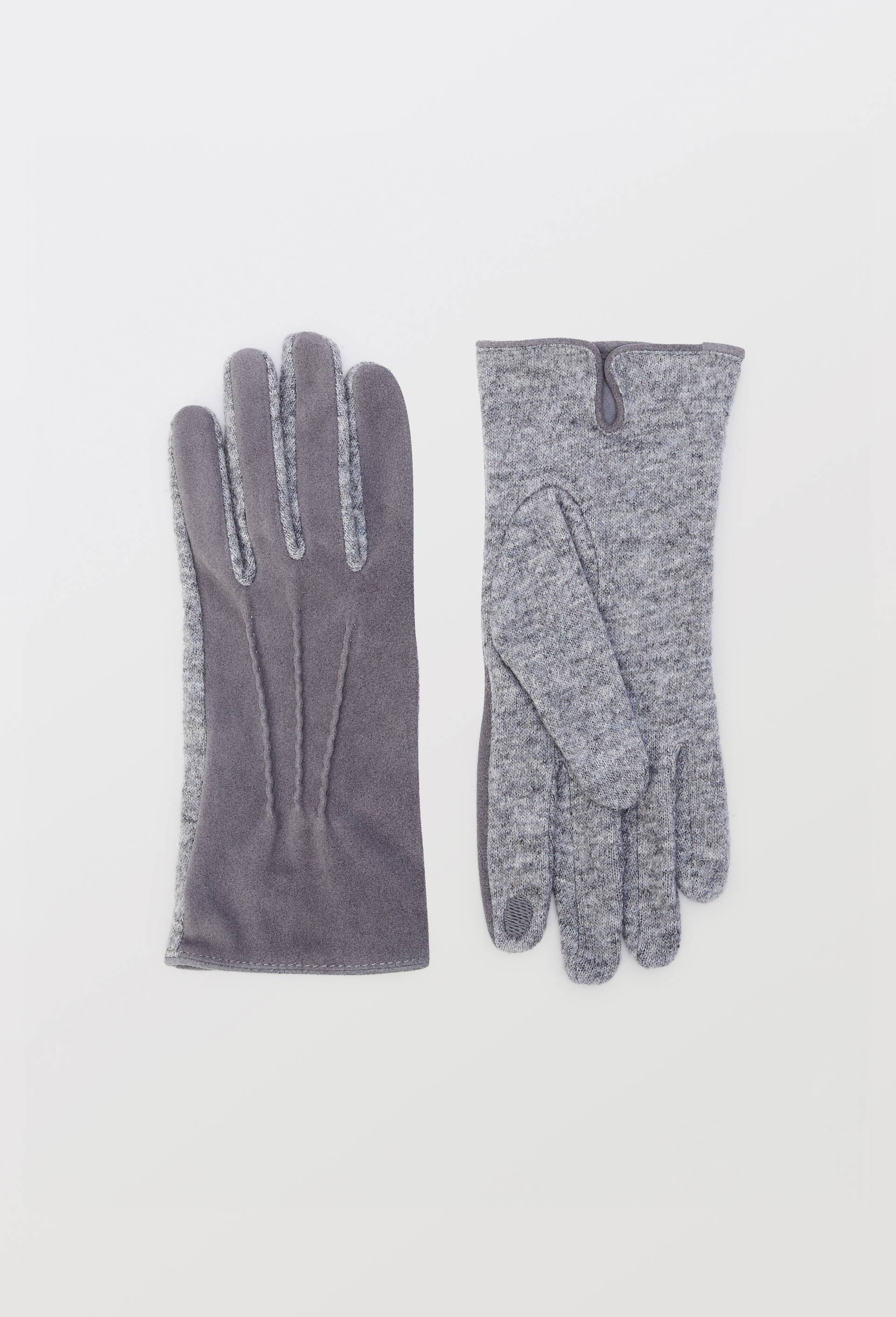 Gants tactiles bi-mati&egrave;re en cuir et laine, Gris fonc&eacute;, large image number 0