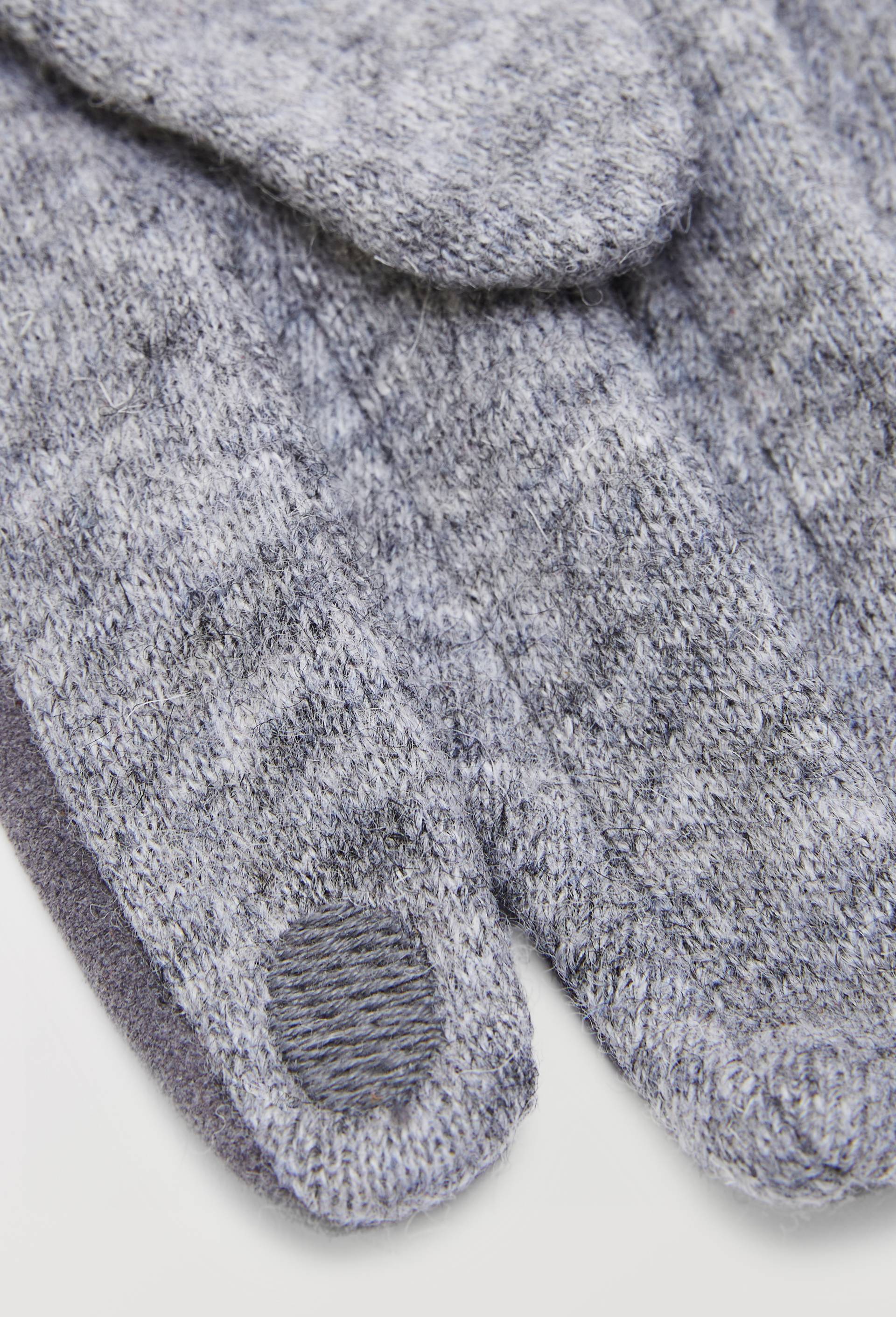 Gants tactiles bi-mati&egrave;re en cuir et laine, Gris fonc&eacute;, large image number 1.0