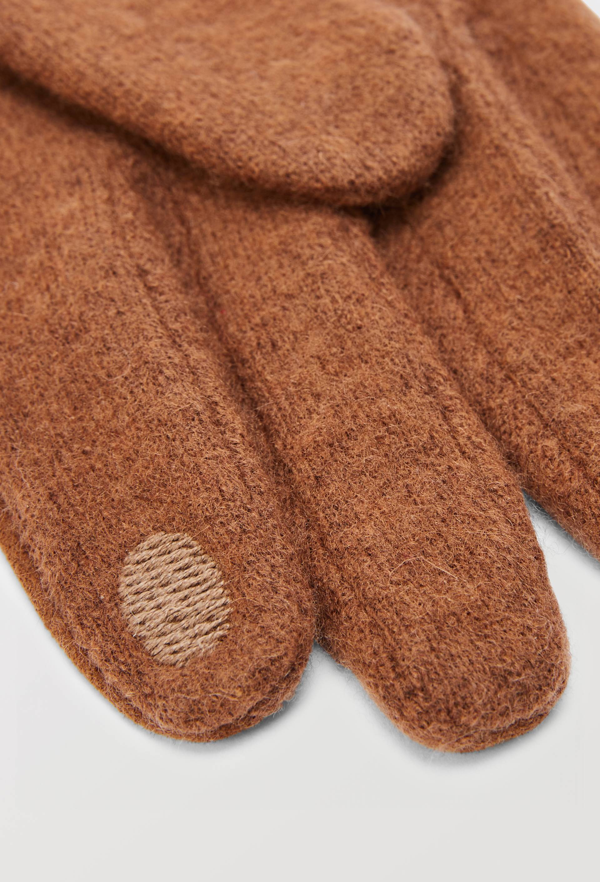 Gants tactiles bi-mati&egrave;re en cuir et laine, Brun, large image number 1