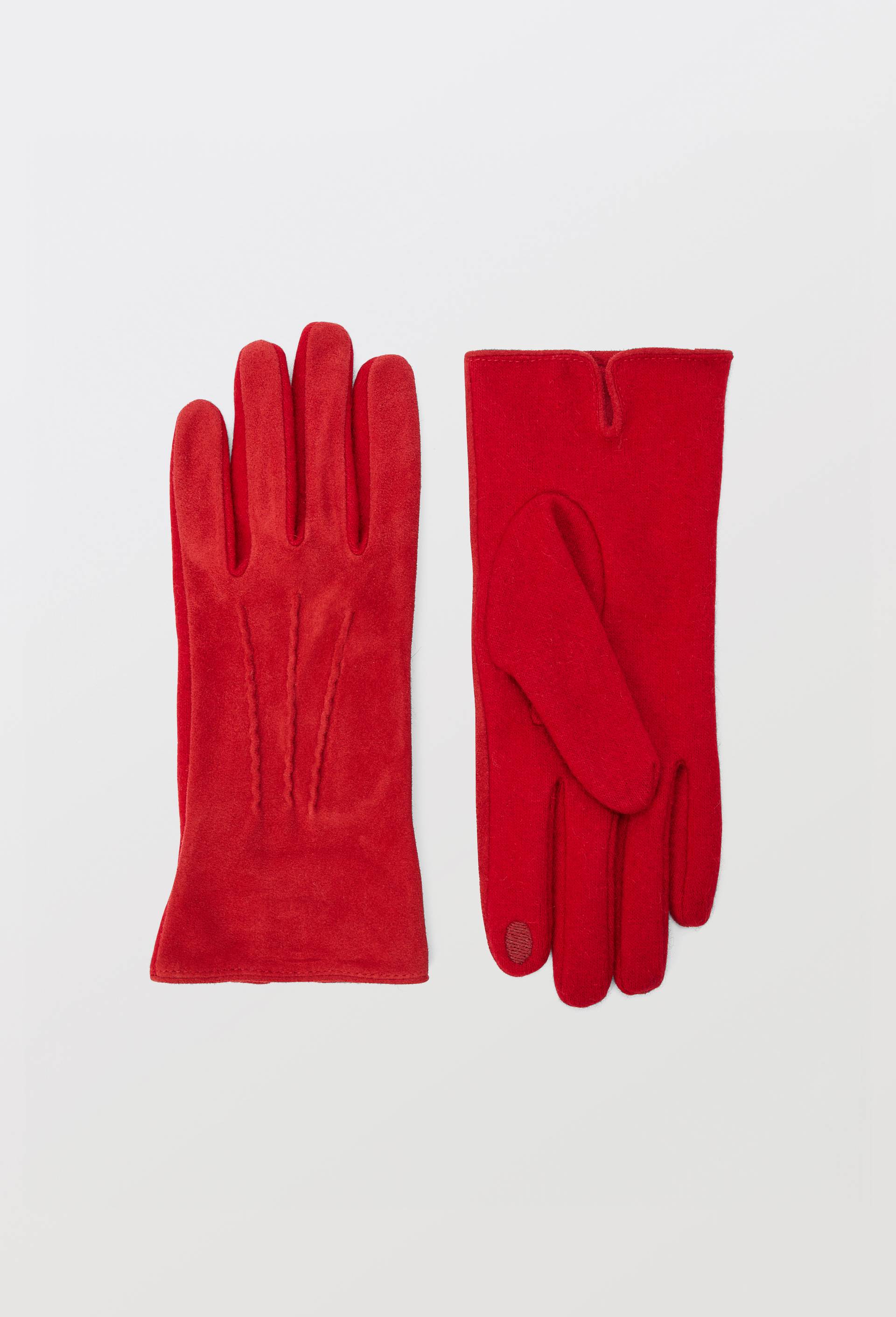Gants tactiles bi-mati&egrave;re en cuir et laine, Rouge, large image number 0
