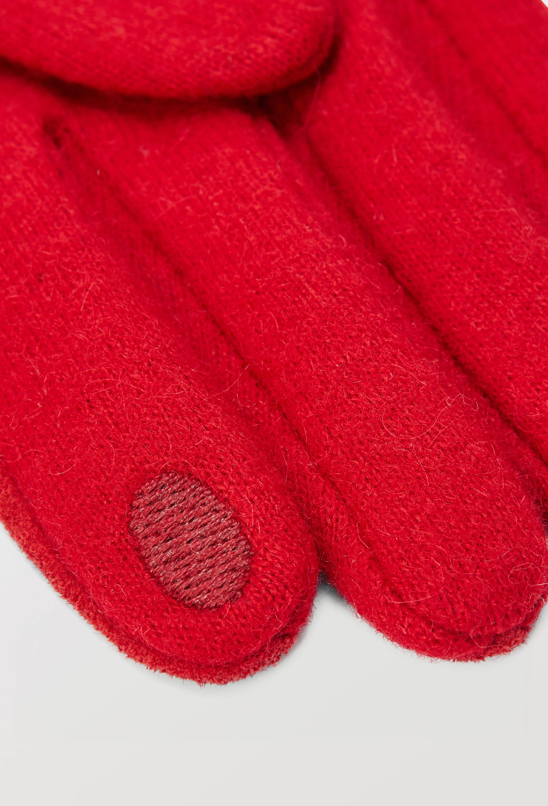 Gants tactiles bi-mati&egrave;re en cuir et laine, Rouge, large image number 1