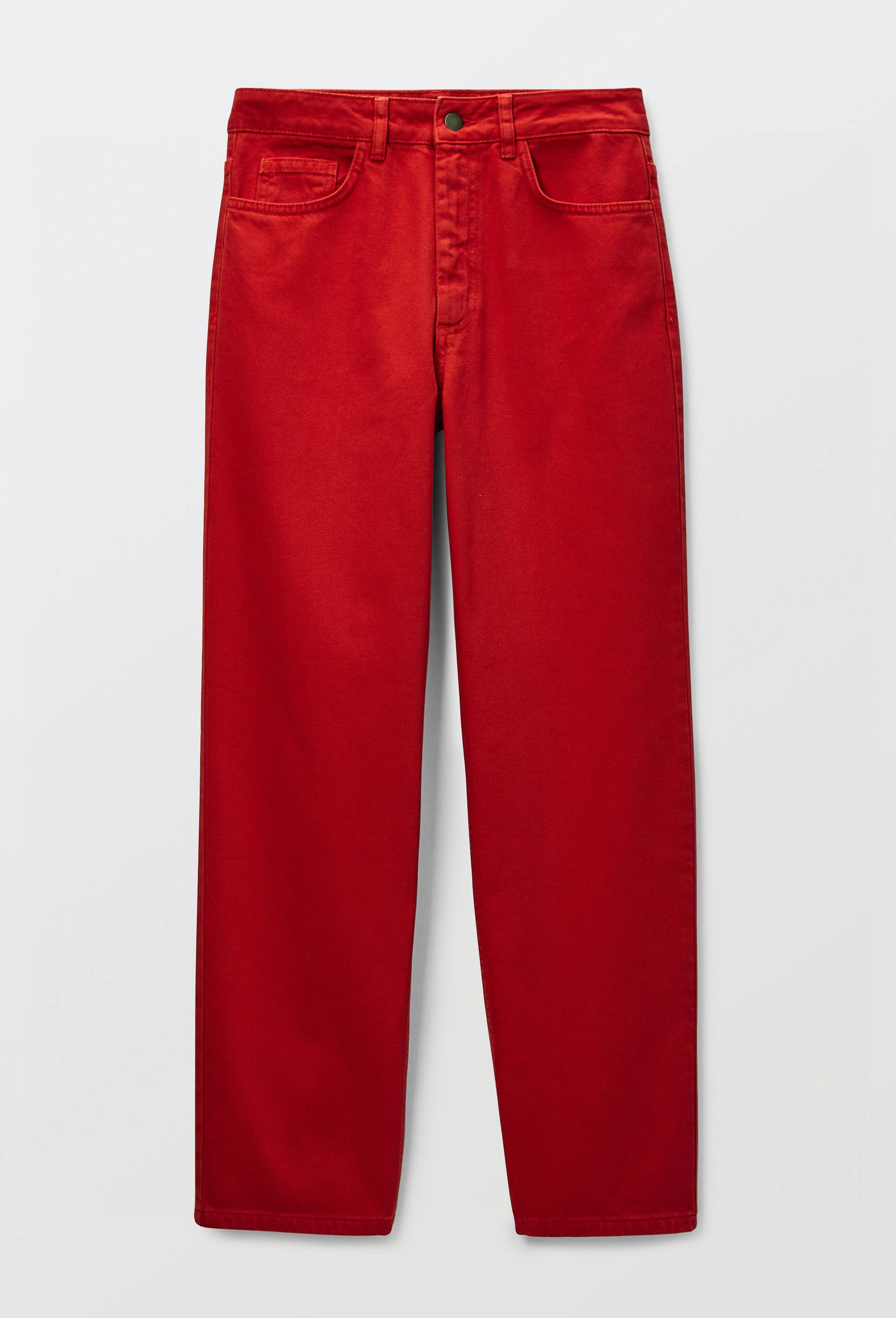 Pantalon droit uni d&eacute;lav&eacute;, Rouge, large image number 2