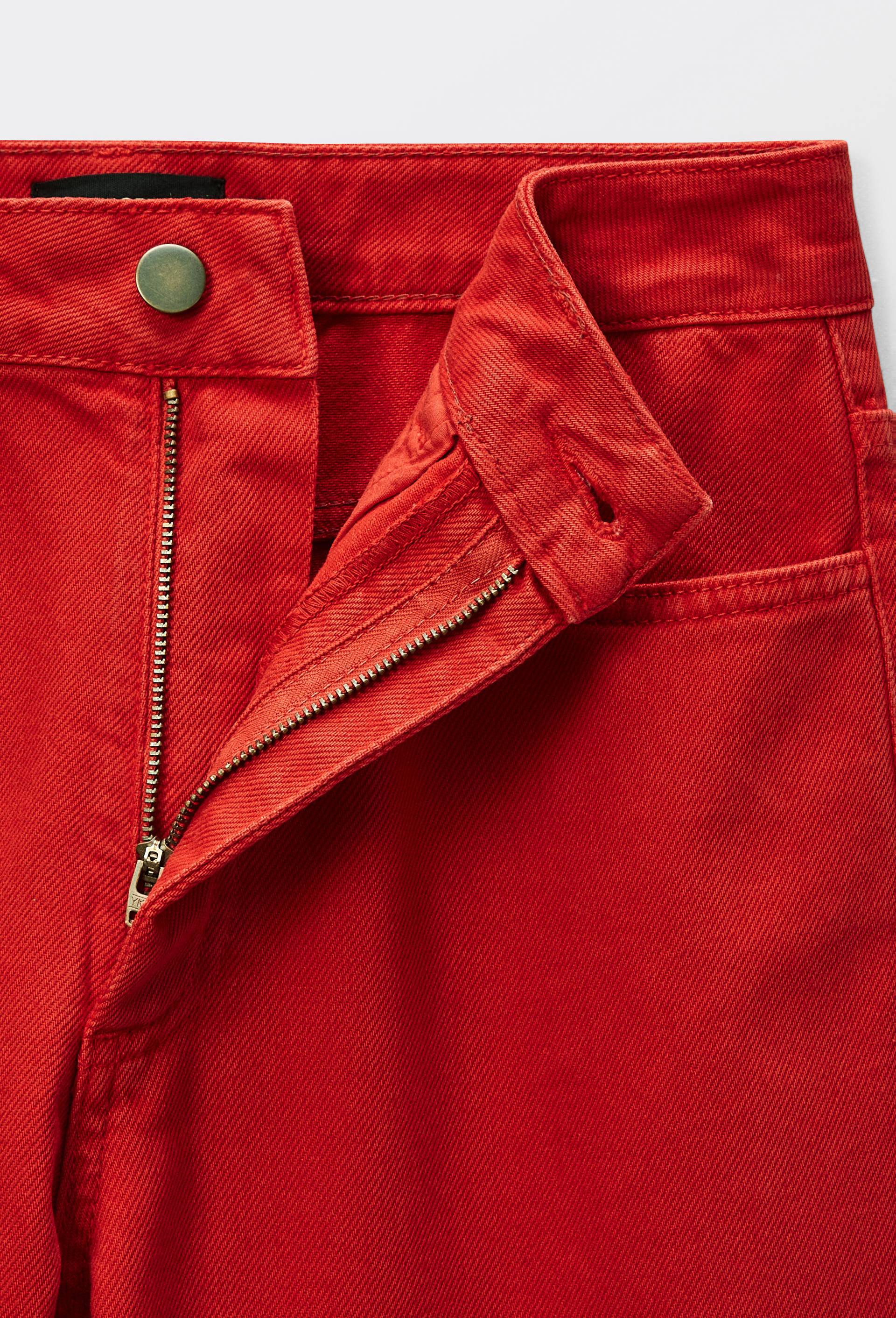 Pantalon droit uni d&eacute;lav&eacute;, Rouge, large image number 3