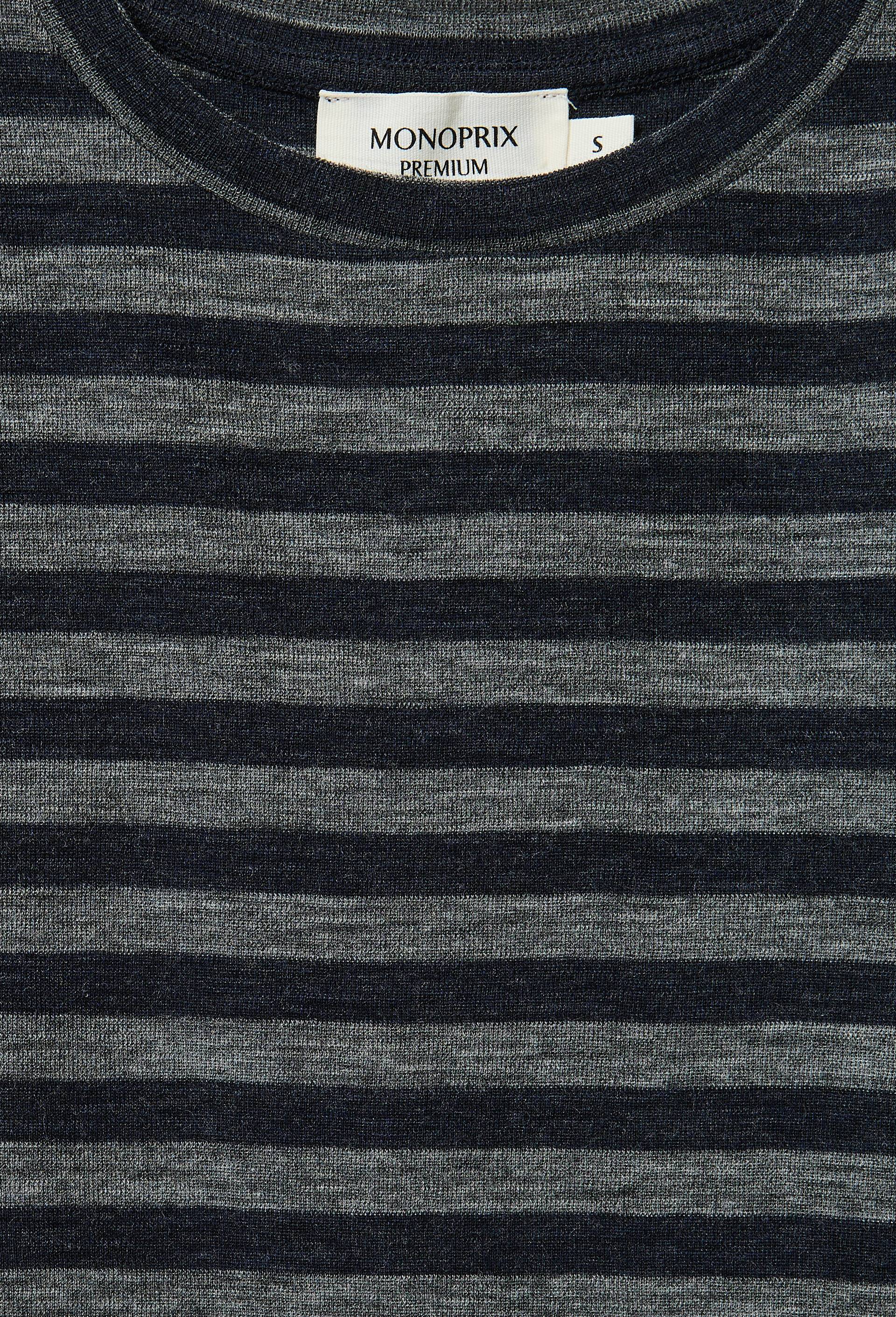 T-shirt manches longues en laine m&eacute;rinos ray&eacute;, Gris, large image number 4