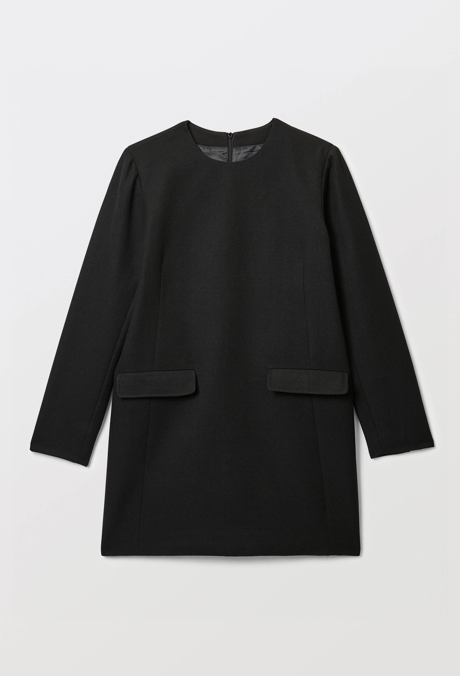 Robe courte unie contenant de la laine, Noir, large image number 2.0