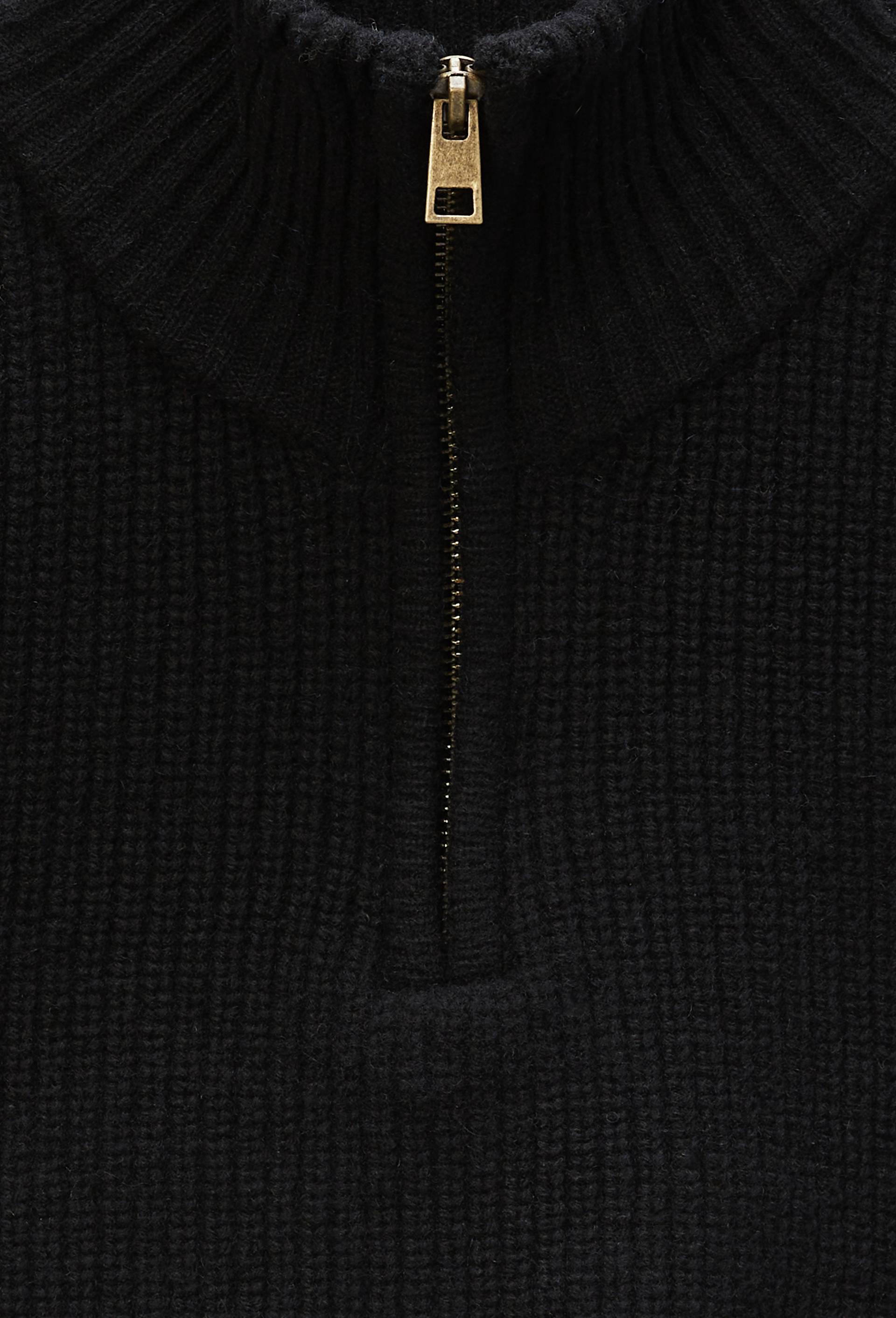 Plastron col zipp&eacute; en laine c&ocirc;tel&eacute;e, Noir, large image number 4