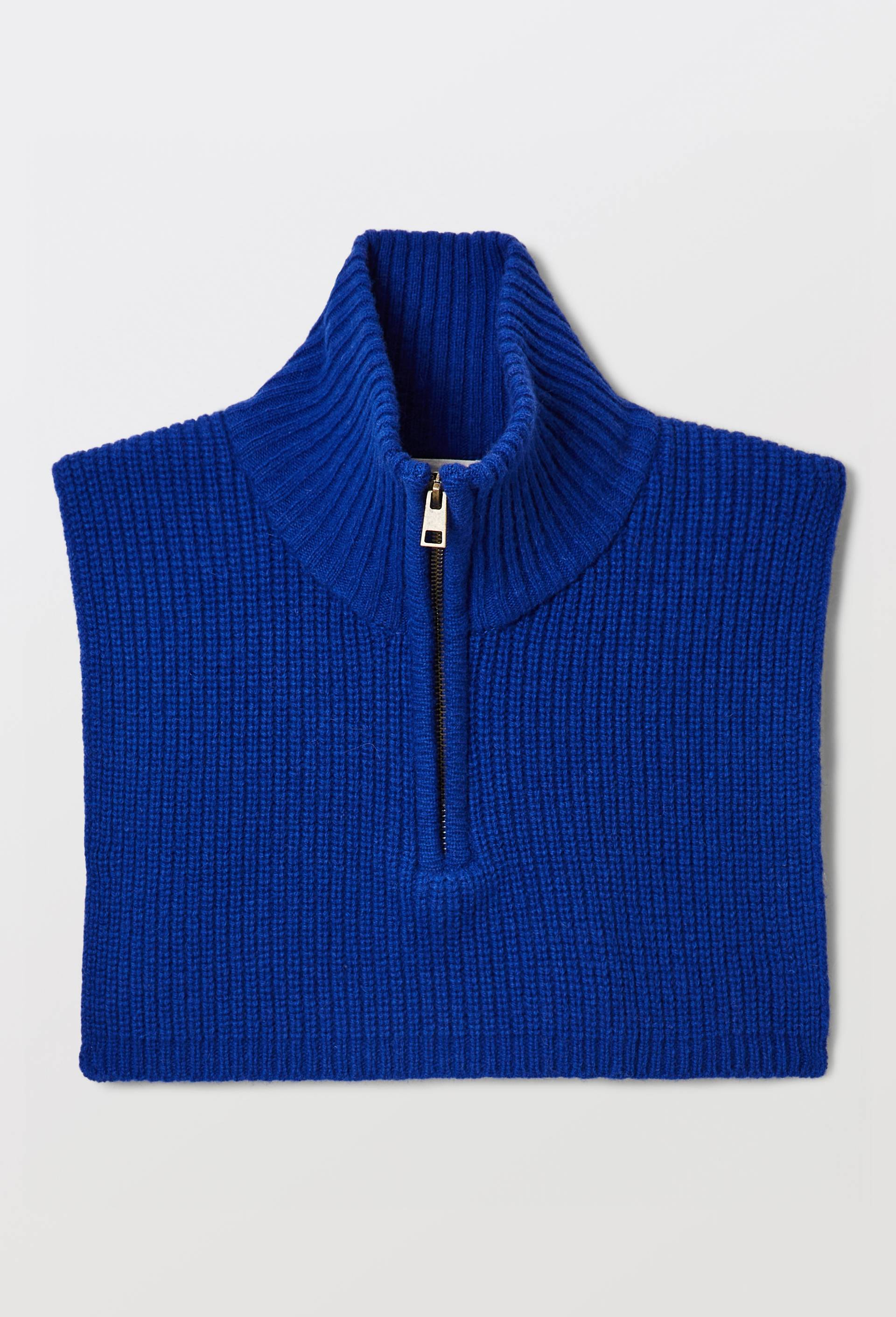 Plastron col zipp&eacute; en laine c&ocirc;tel&eacute;e, Bleu, large image number 2