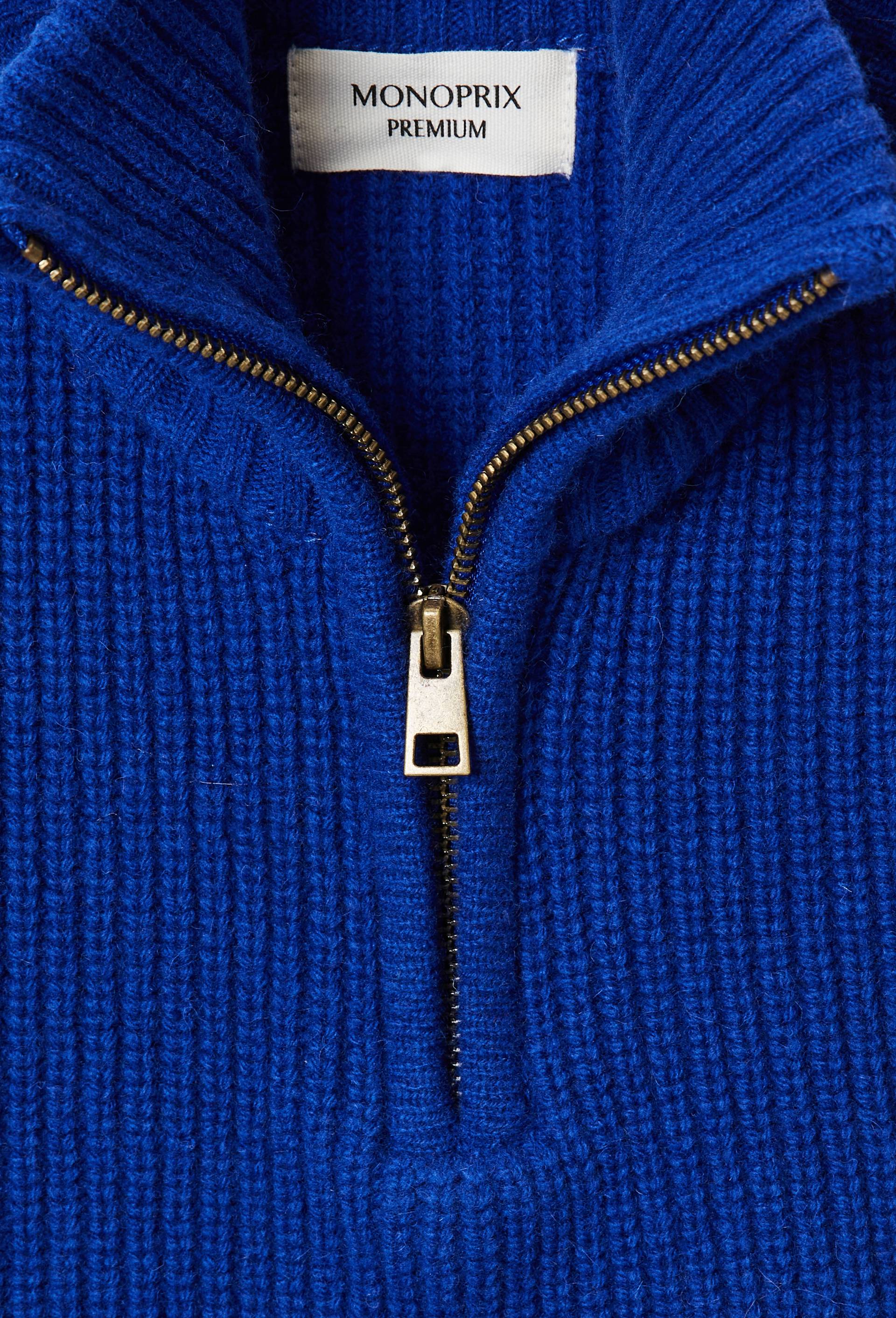 Plastron col zipp&eacute; en laine c&ocirc;tel&eacute;e, Bleu, large image number 4