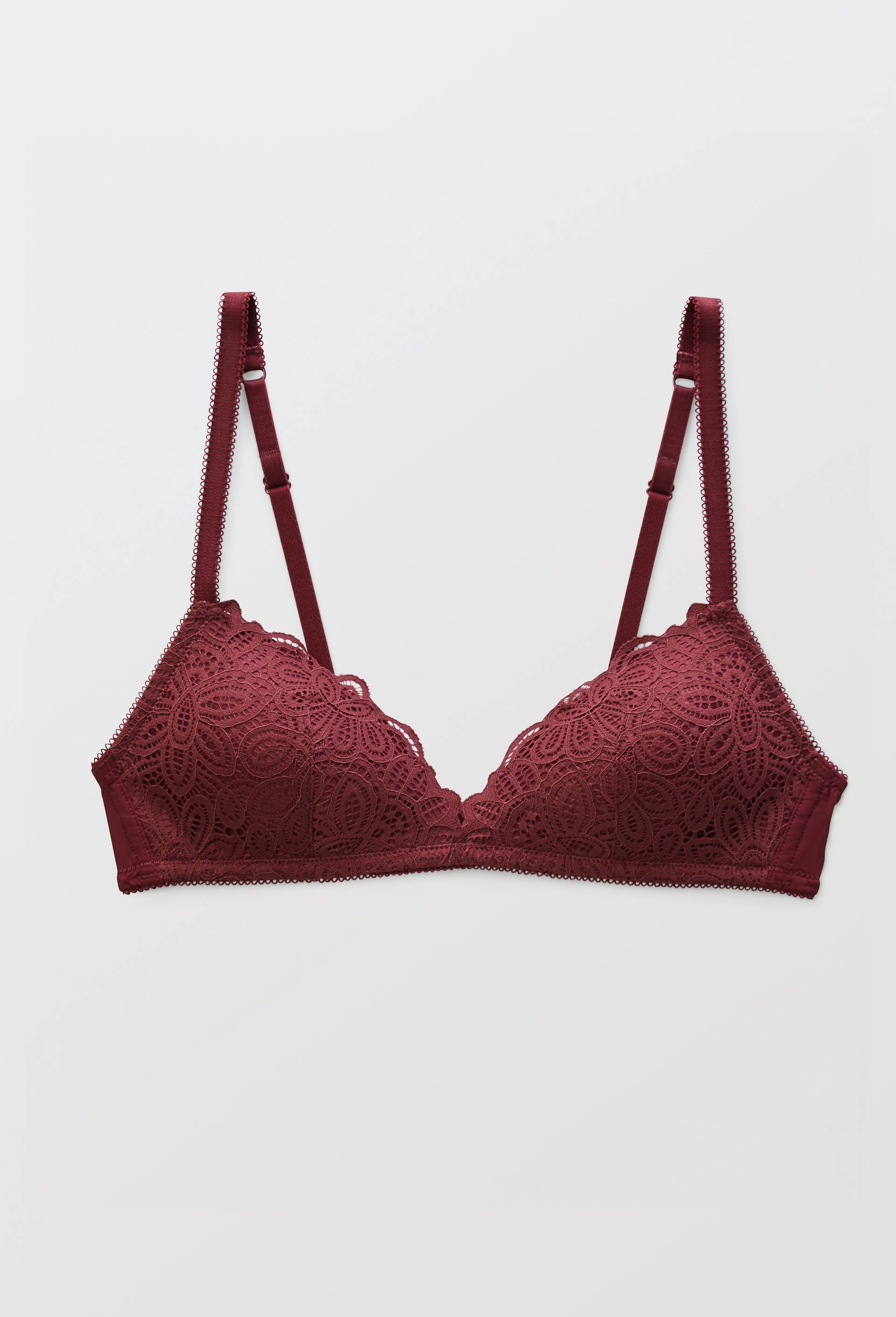Soutien-gorge triangle padd&eacute; VERA en dentelle, Rouge fonc&eacute;, large image number 2.0