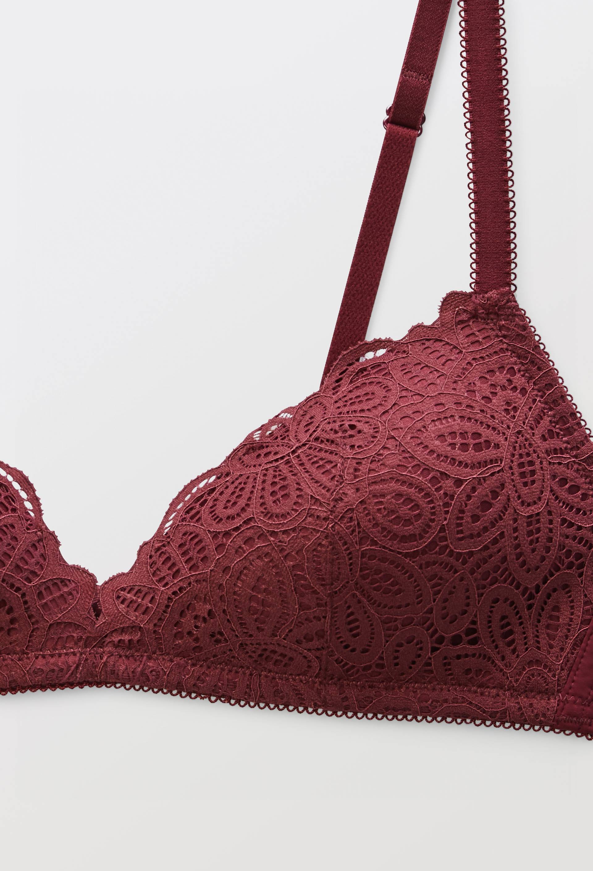 Soutien-gorge triangle padd&eacute; VERA en dentelle, Rouge fonc&eacute;, large image number 4.0