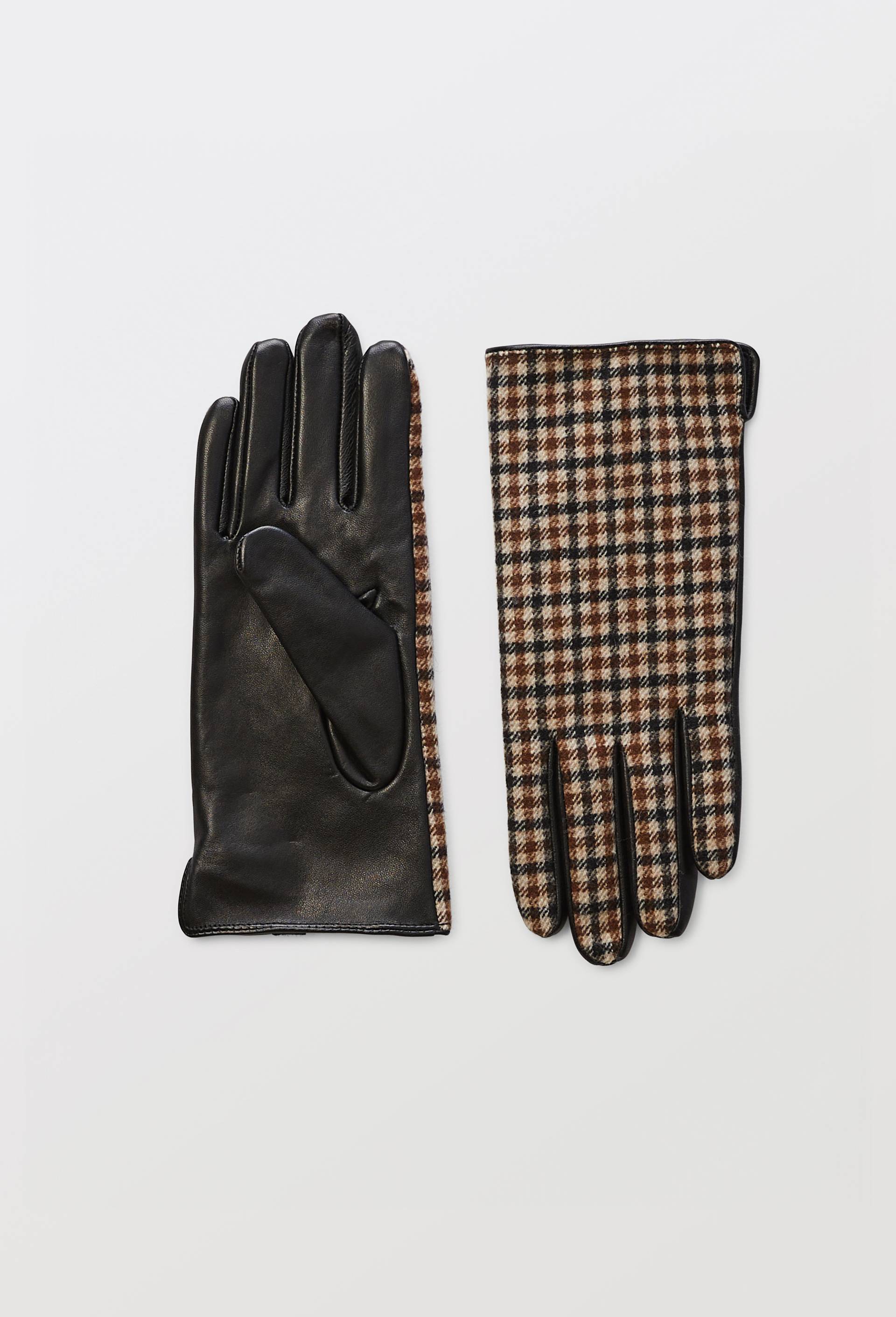 Gants &agrave; carreaux en cuir, Brun, large image number 0