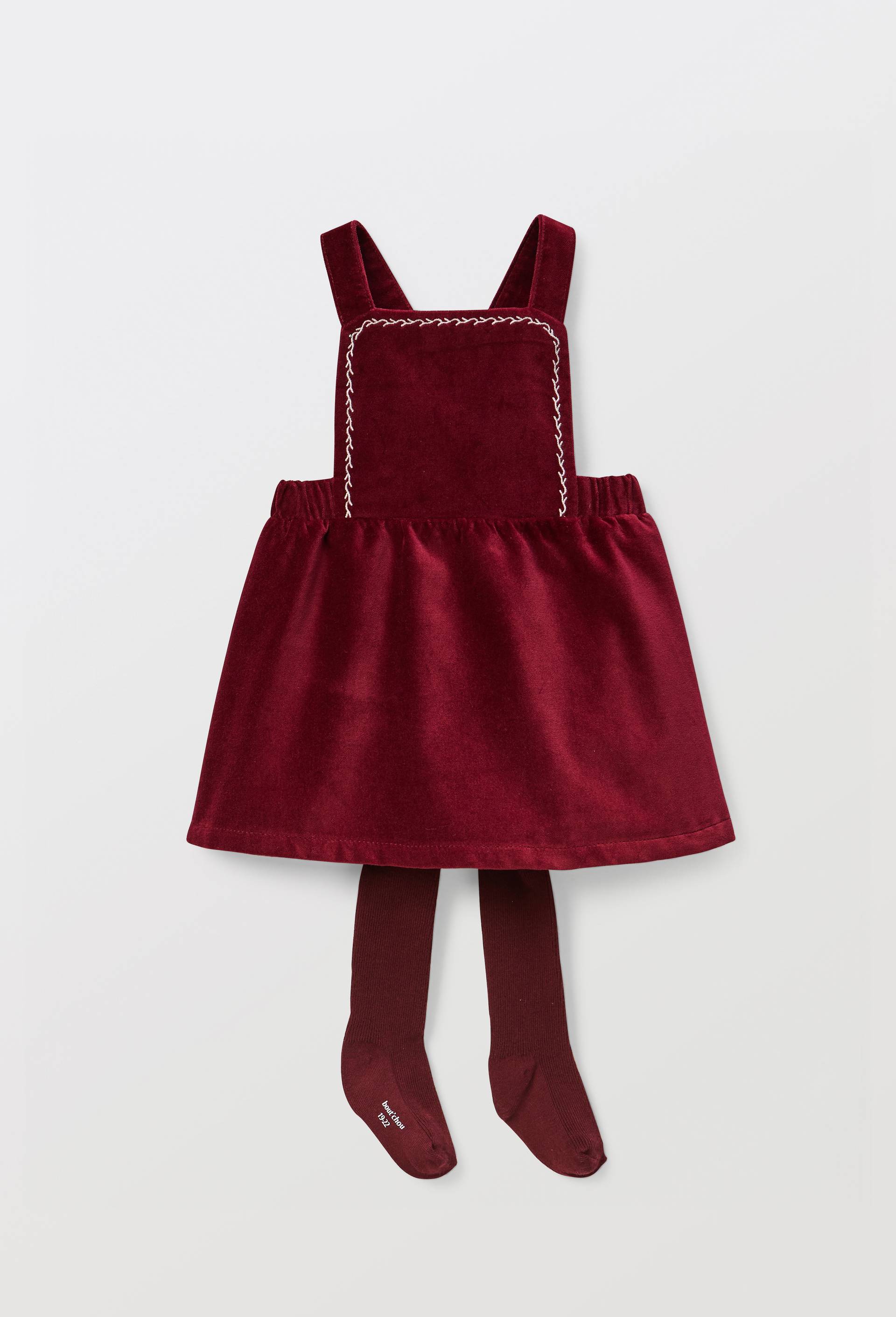 Ensemble robe en velours unie et blouse brod&eacute;e en coton, Rouge fonc&eacute;, large image number 2