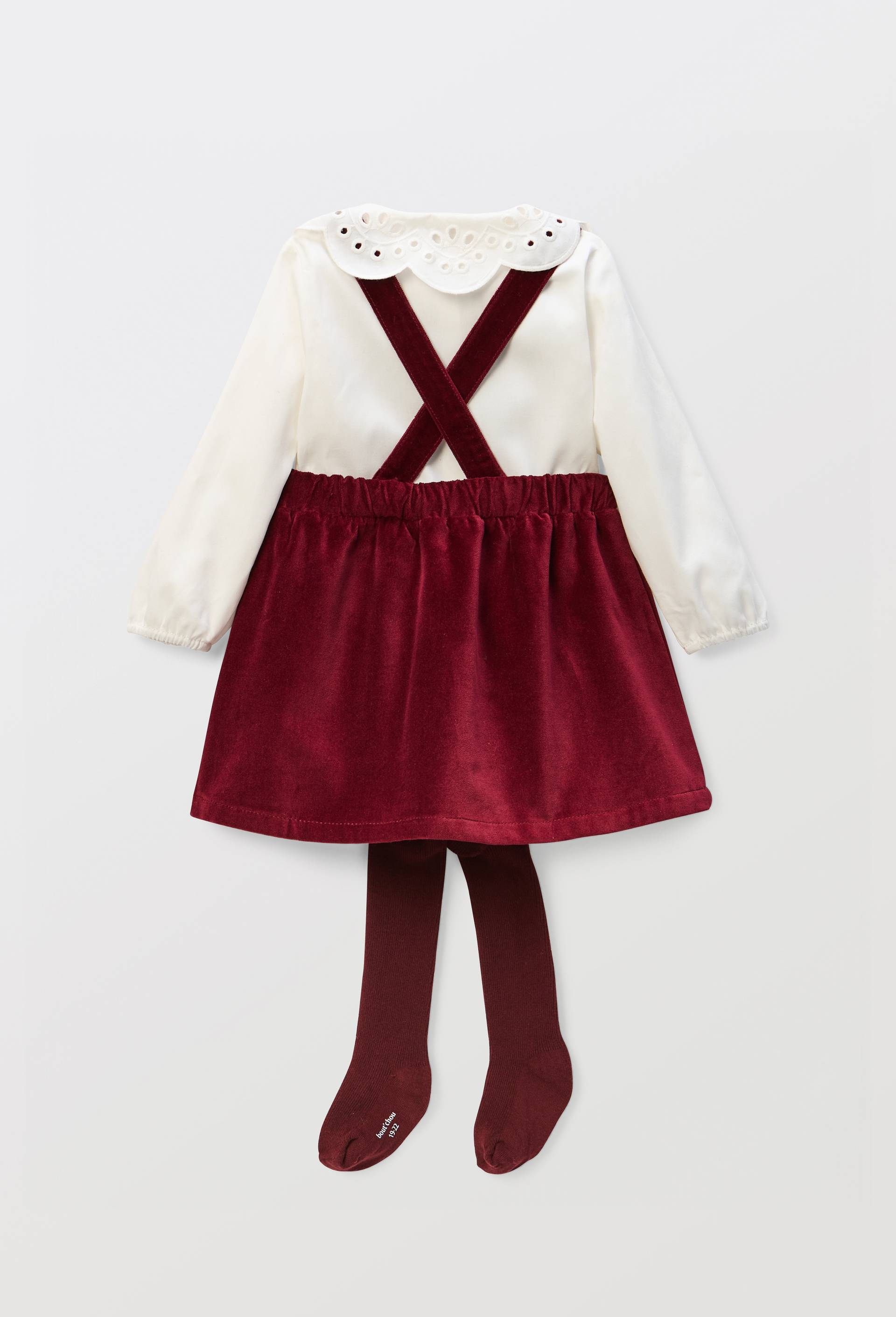 Ensemble robe en velours unie et blouse brod&eacute;e en coton, Rouge fonc&eacute;, large image number 3