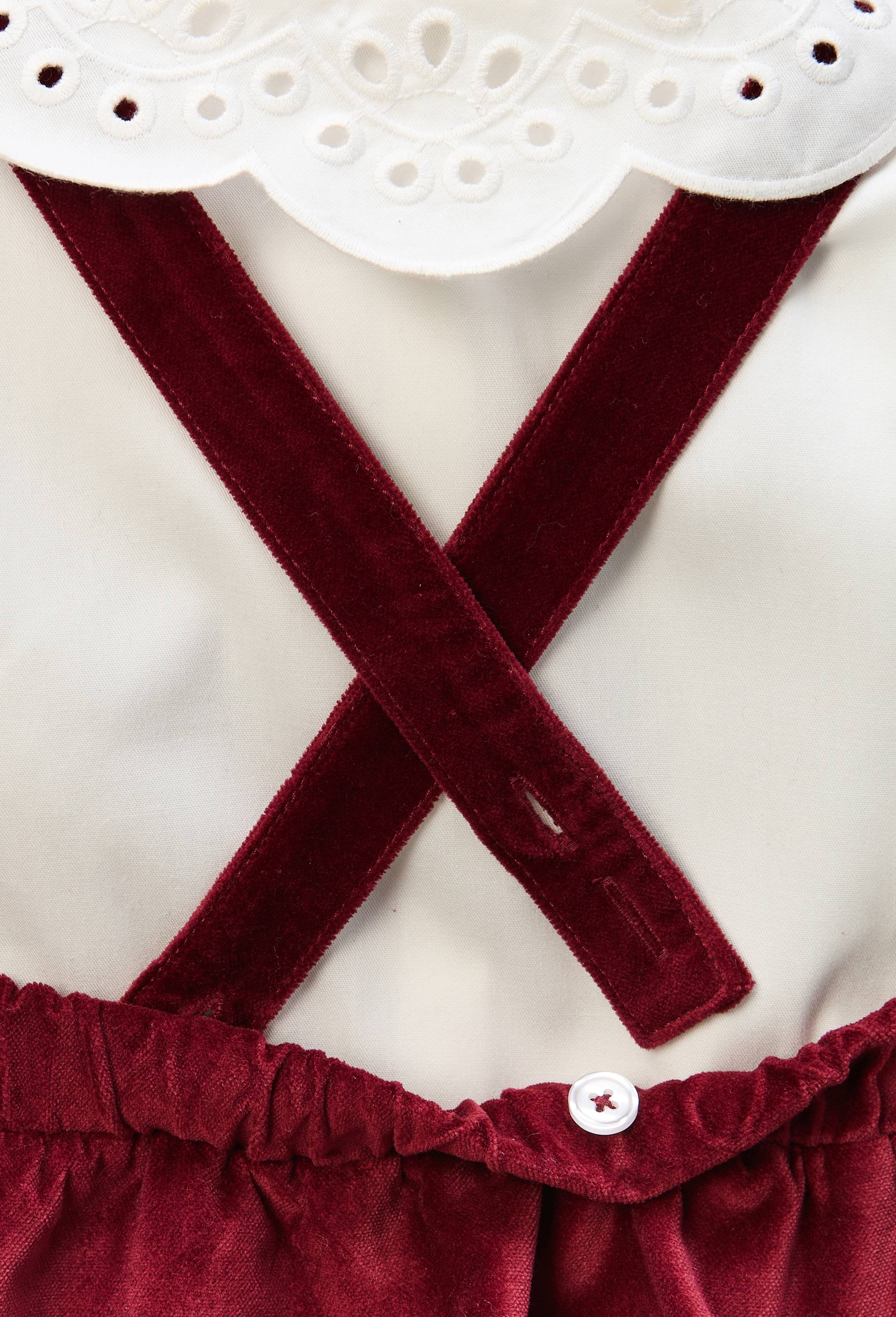 Ensemble robe en velours unie et blouse brod&eacute;e en coton, Rouge fonc&eacute;, large image number 5