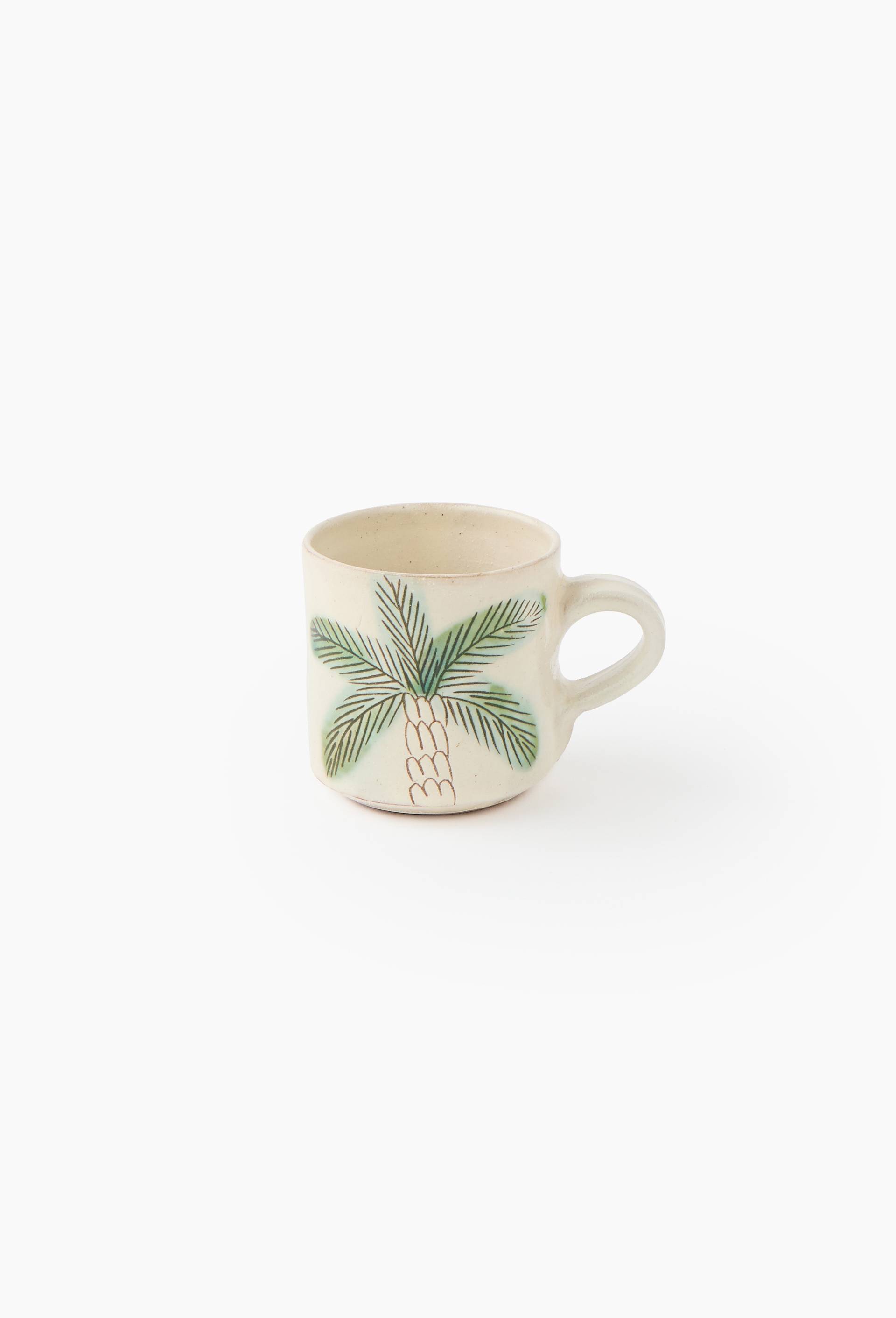 Mug, finition motif palmier peint &agrave; la main, 22cl, Ecru, large image number 0.0