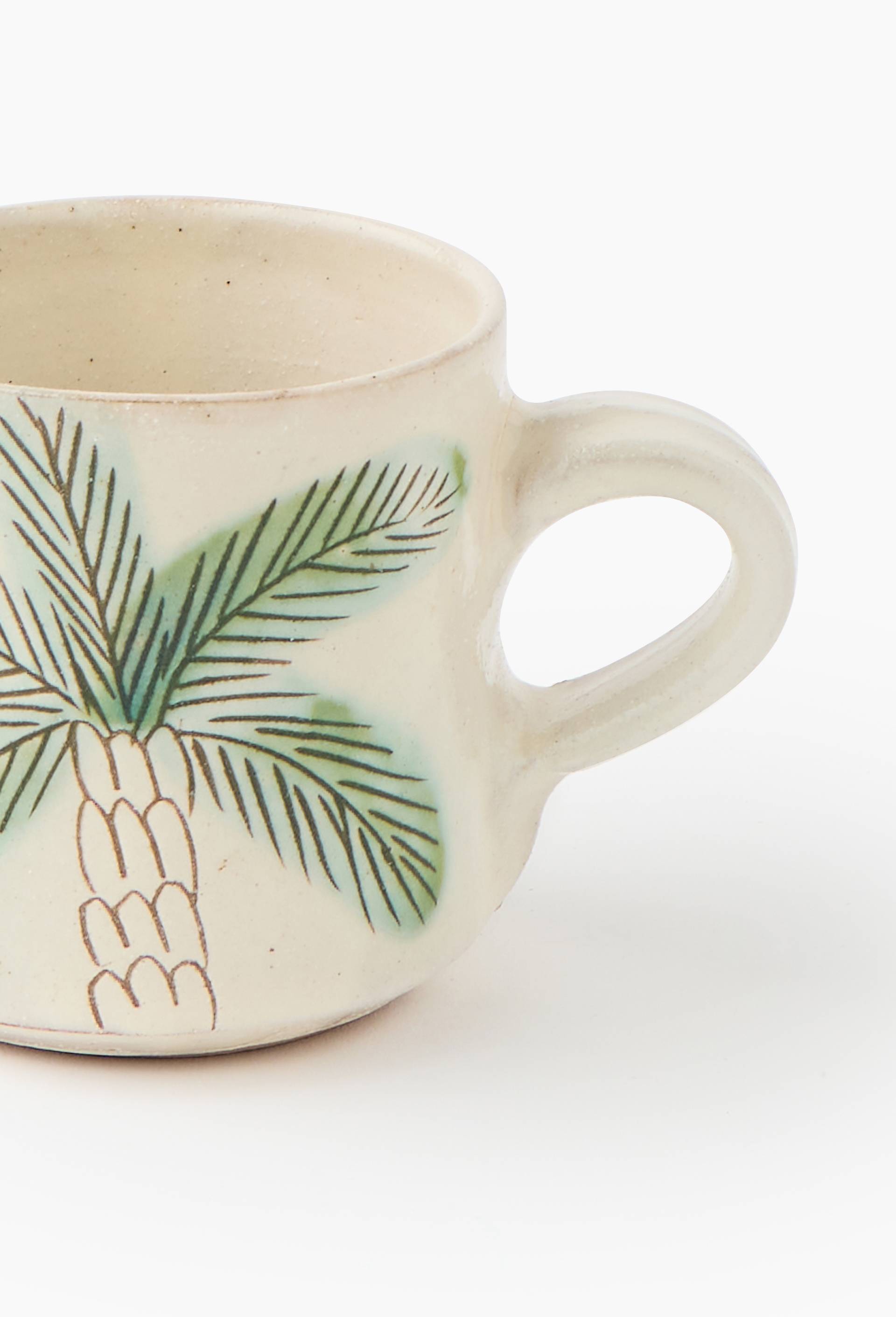 Mug, finition motif palmier peint &agrave; la main, 22cl, Ecru, large image number 1
