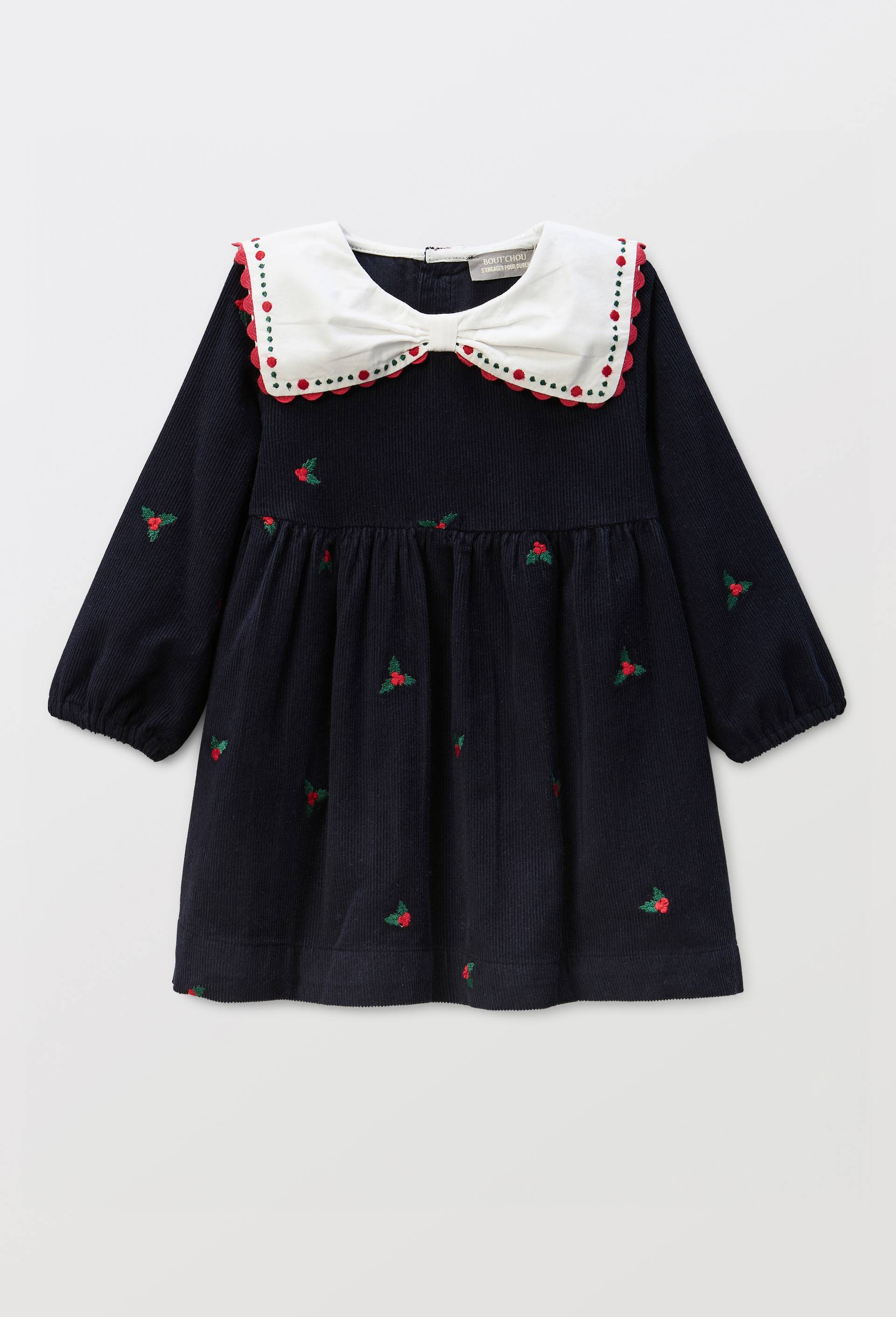Robe en velours brod&eacute;e en coton BIO GOTS, Bleu fonc&eacute;, large image number 0