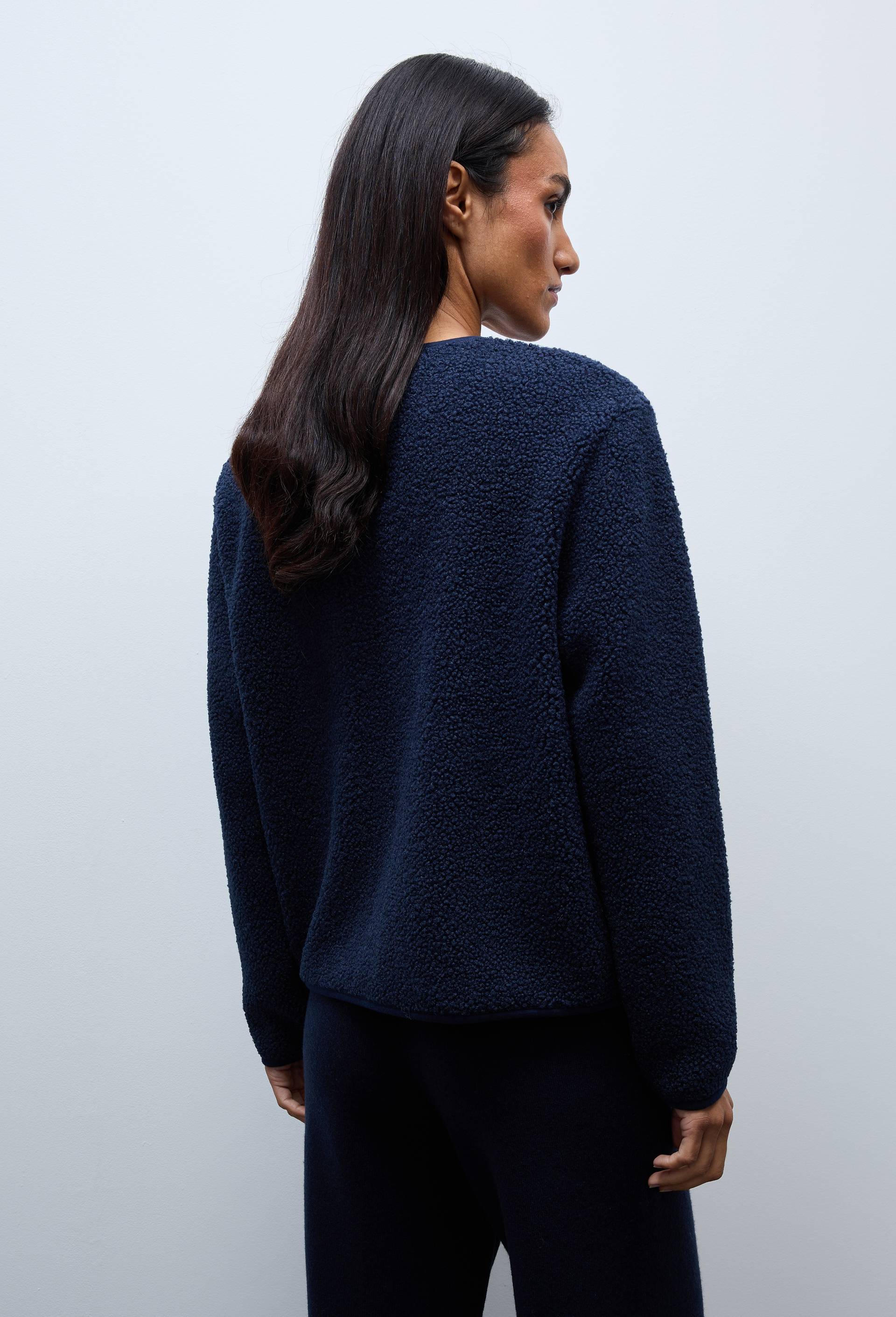 Veste manches longues en sherpa doublure tartan, Bleu fonc&eacute;, large image number 1