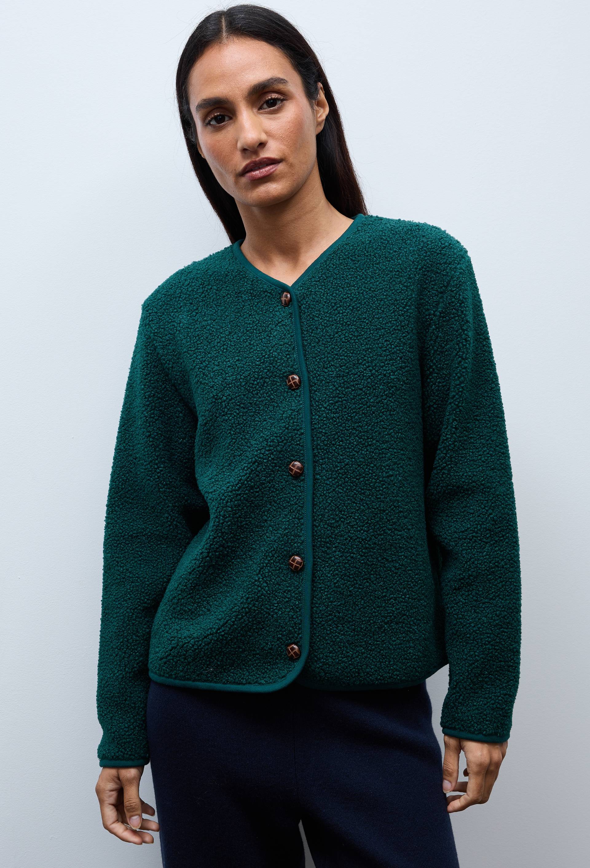 Veste manches longues en sherpa doublure tartan, Vert fonc&eacute;, large image number 0