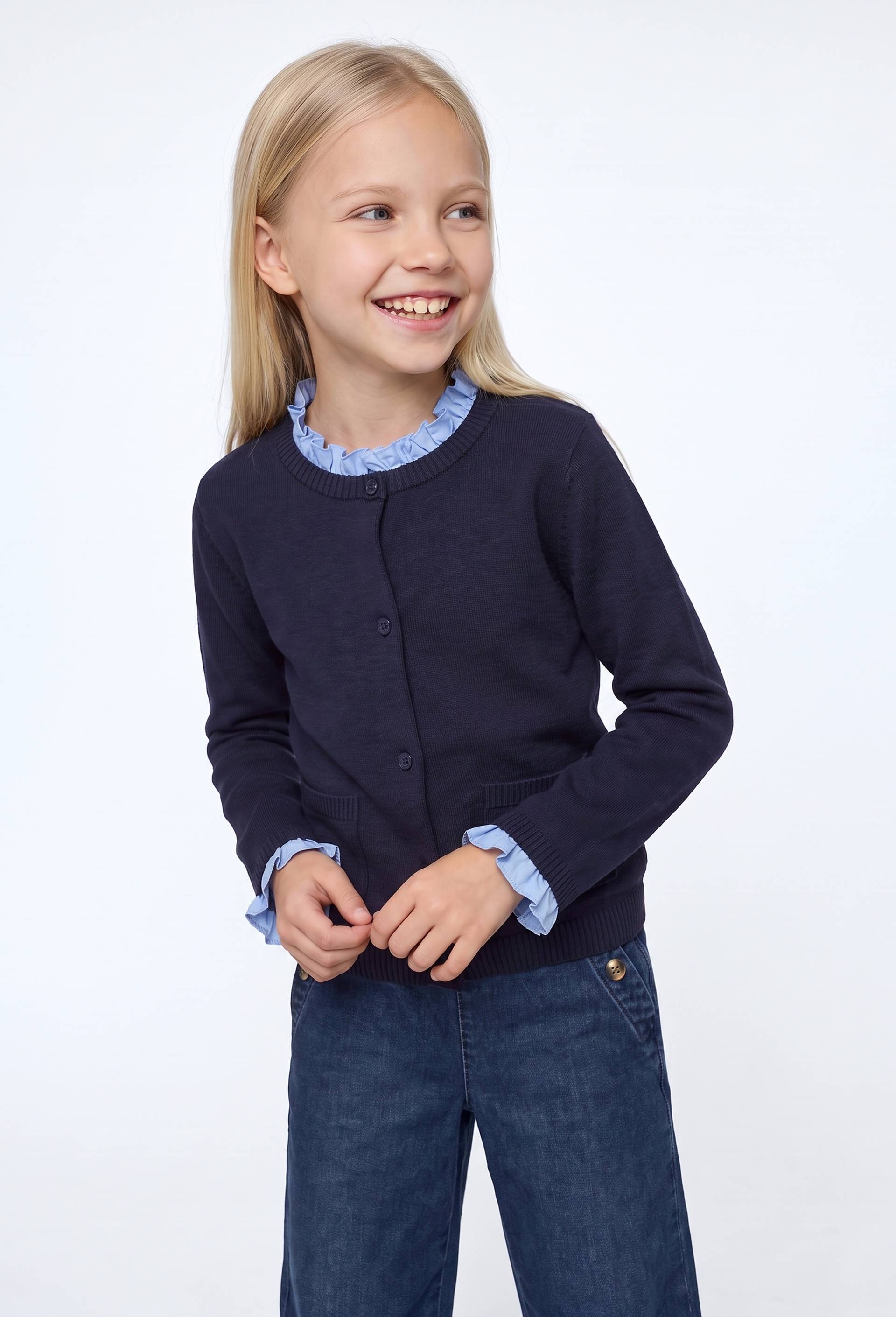 Pull avec col et poignets de chemise contenant de la laine, Bleu fonc&eacute;, swatch image