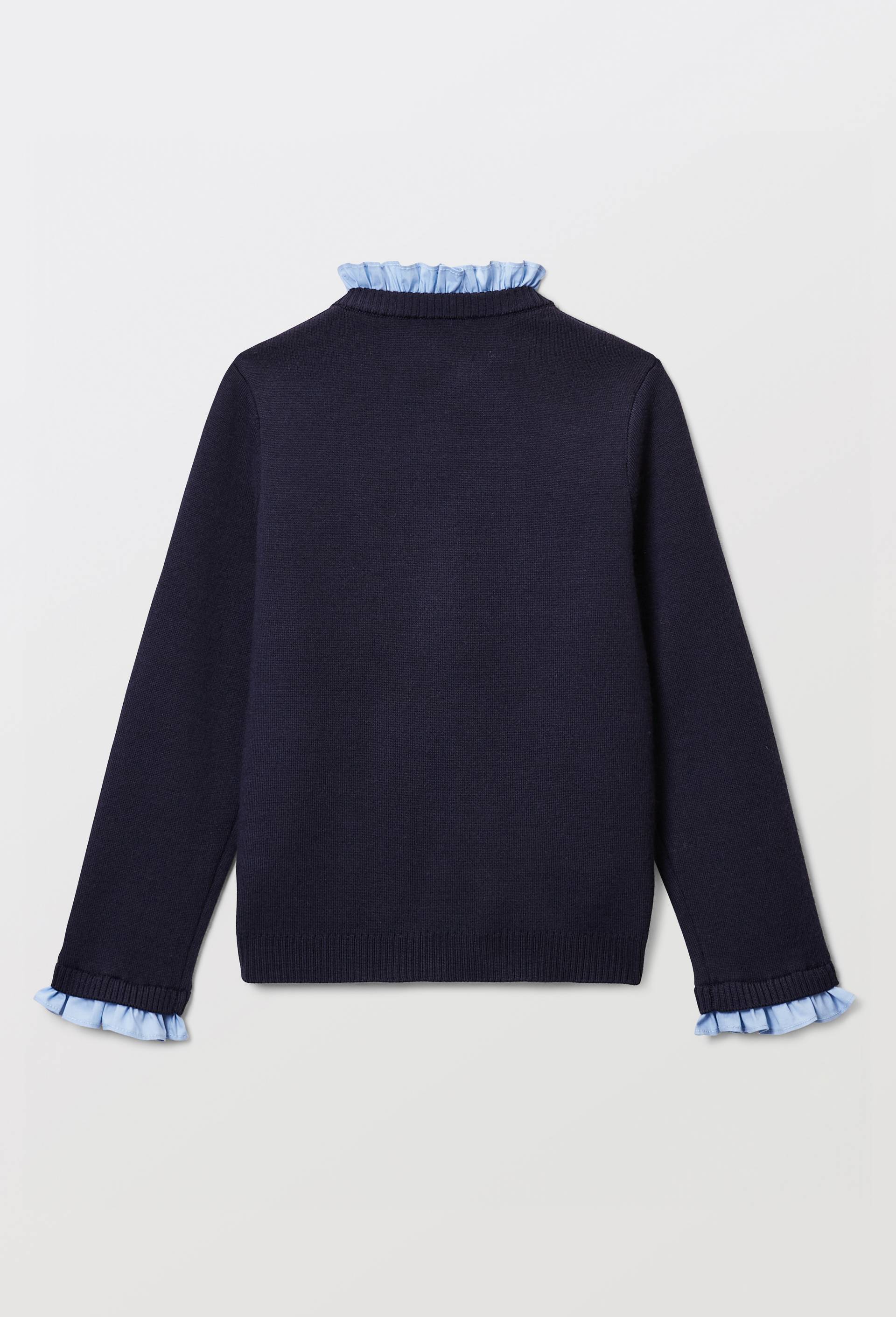 Pull avec col et poignets de chemise contenant de la laine, Bleu fonc&eacute;, large image number 1