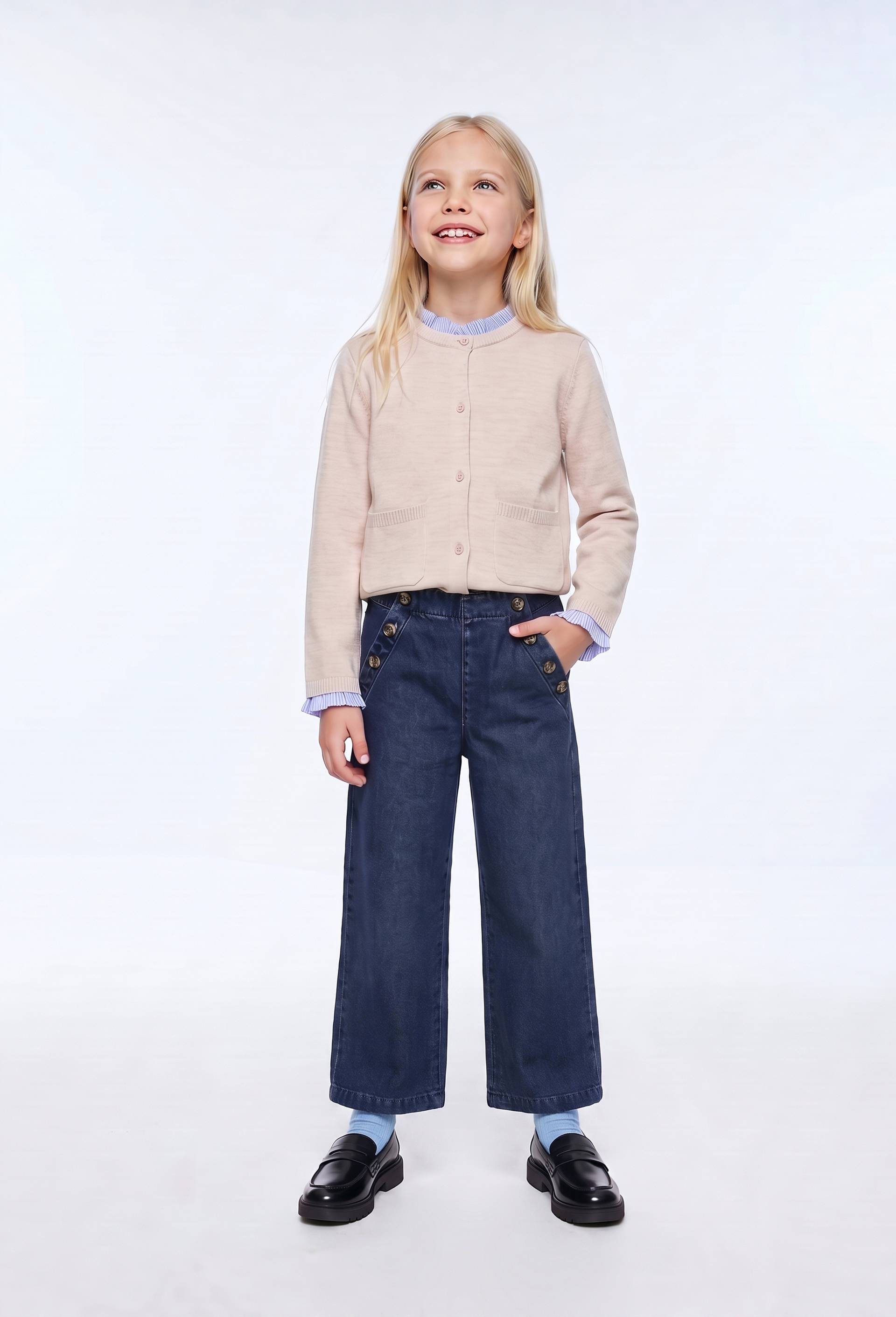 Pull avec col et poignets de chemise contenant de la laine, Beige, large image number 1
