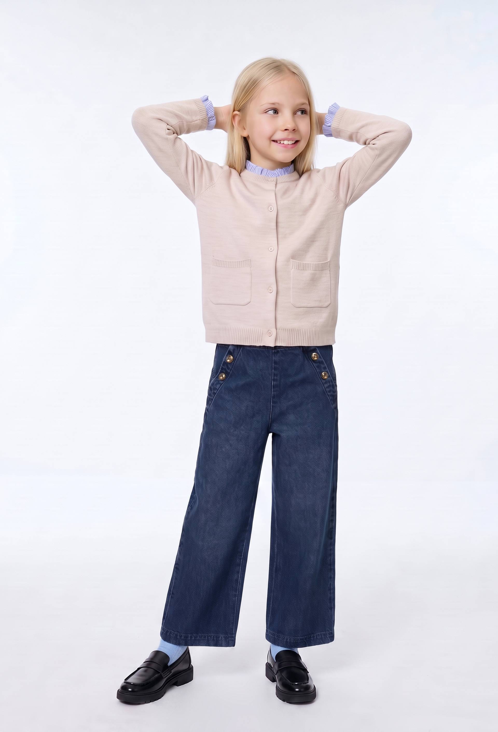 Pull avec col et poignets de chemise contenant de la laine, Beige, large image number 2