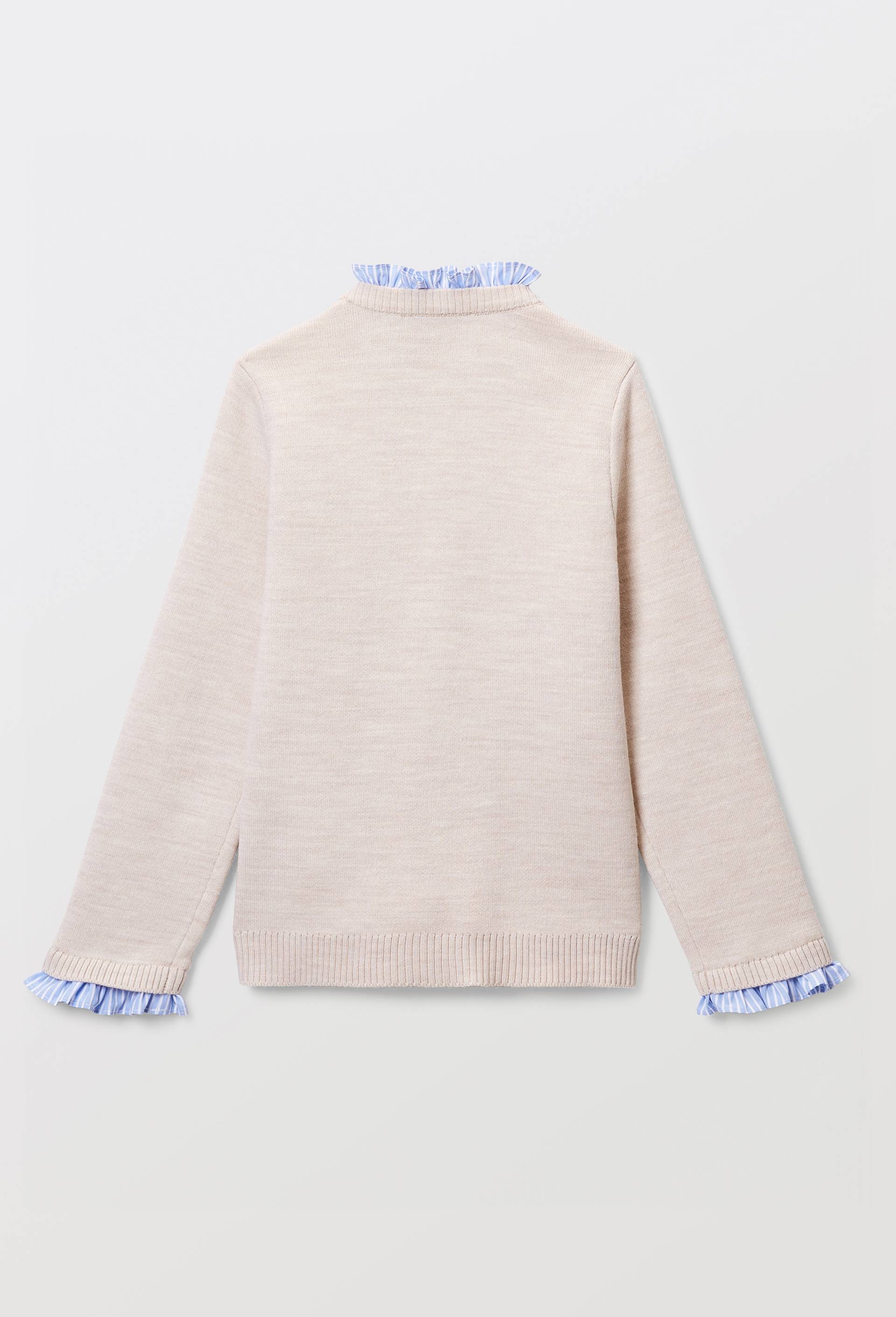 Pull avec col et poignets de chemise contenant de la laine, Beige, large image number 4