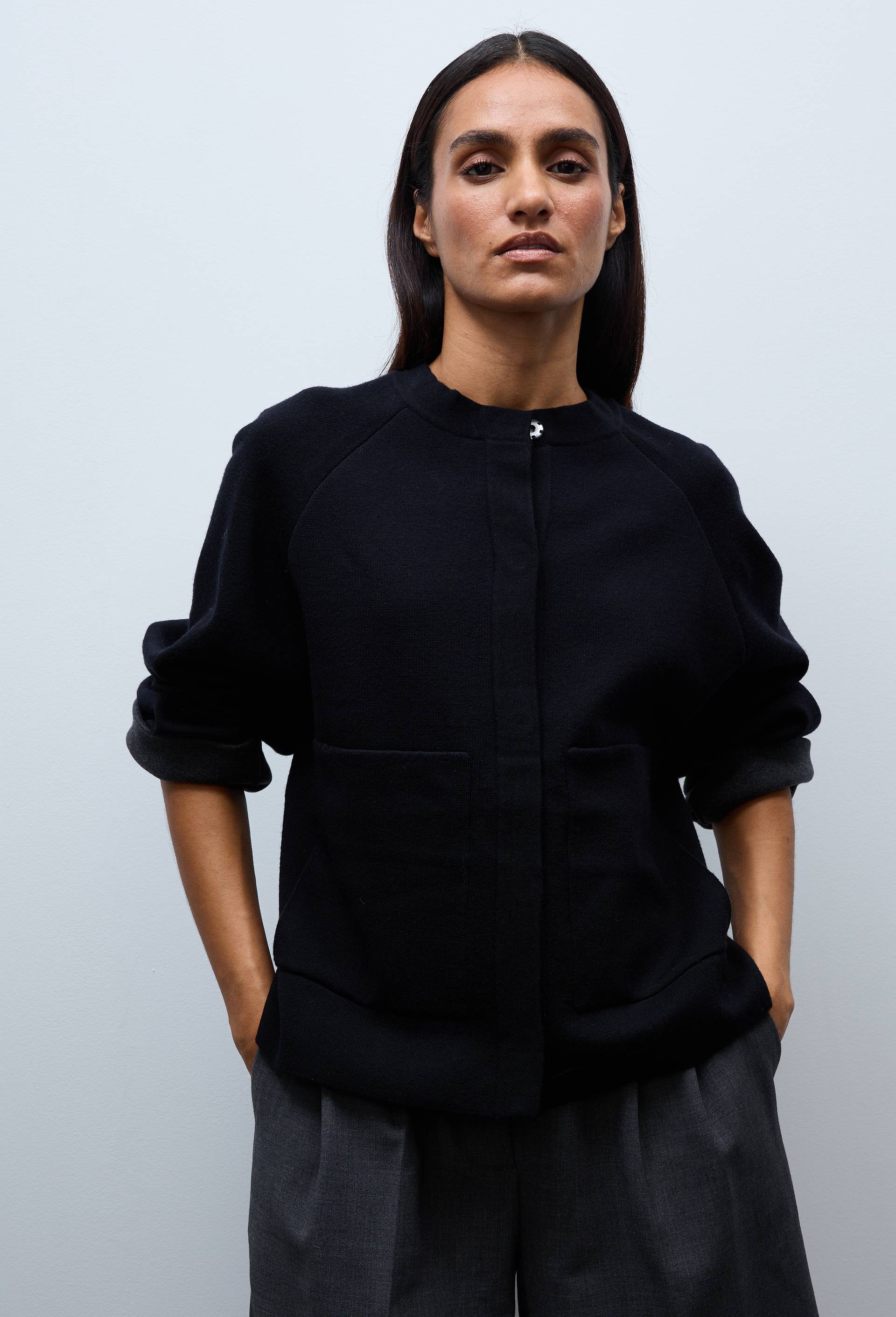 Cardigan &agrave; pressions en coton laine, Noir, large image number 0.0