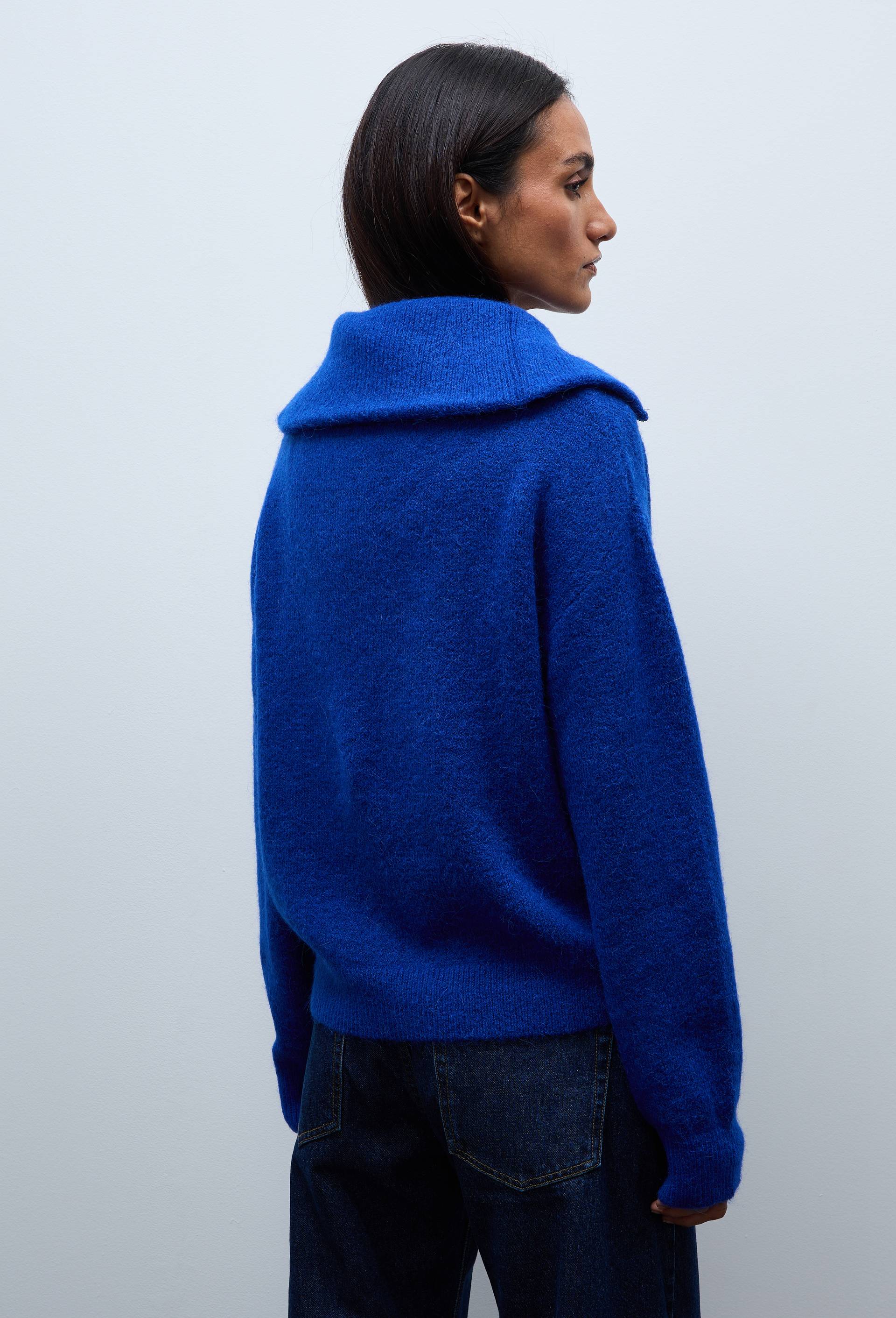 Pull col camionneur uni contenant de l'Alpaga, Bleu, large image number 3