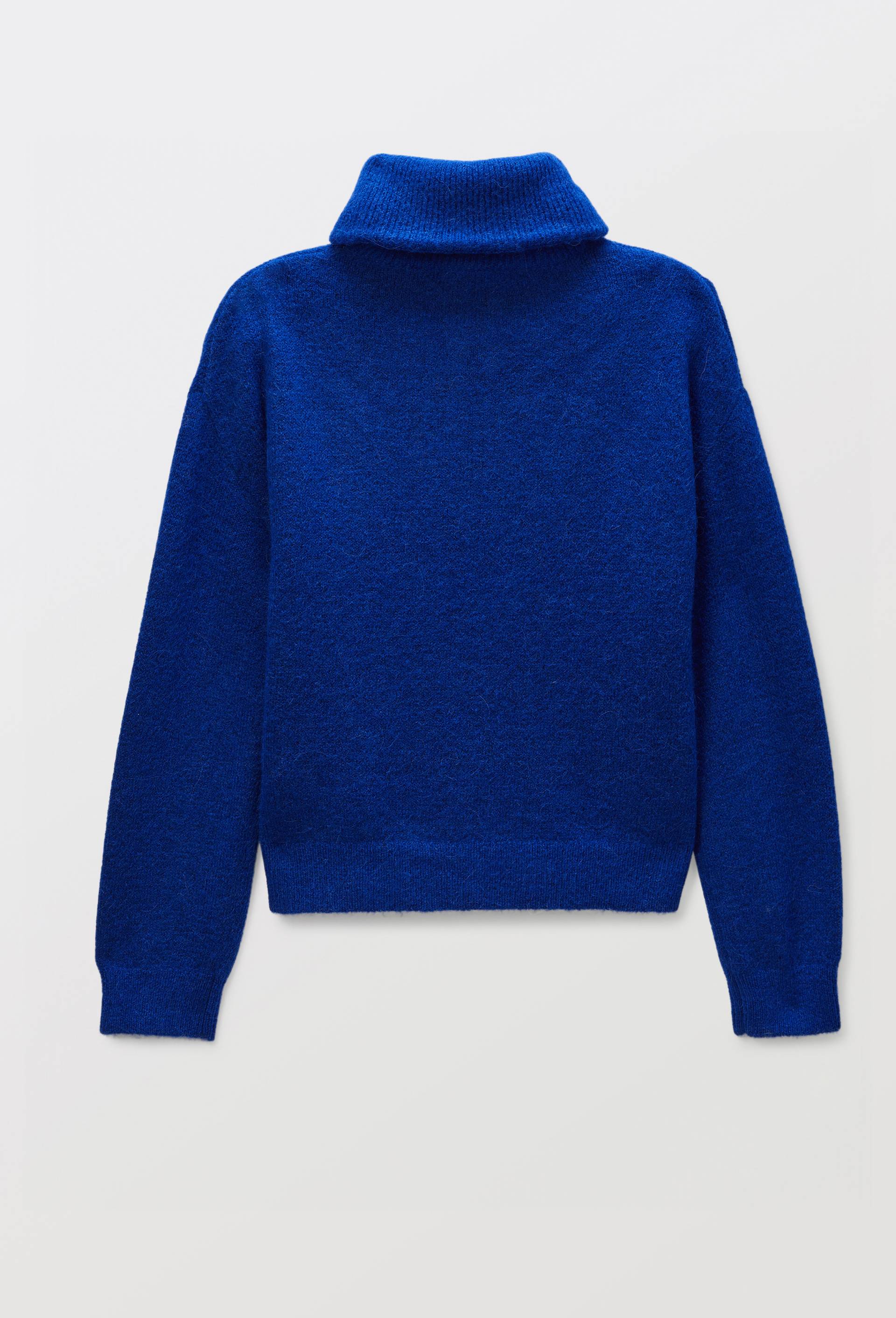 Pull col camionneur uni contenant de l'Alpaga, Bleu, large image number 5
