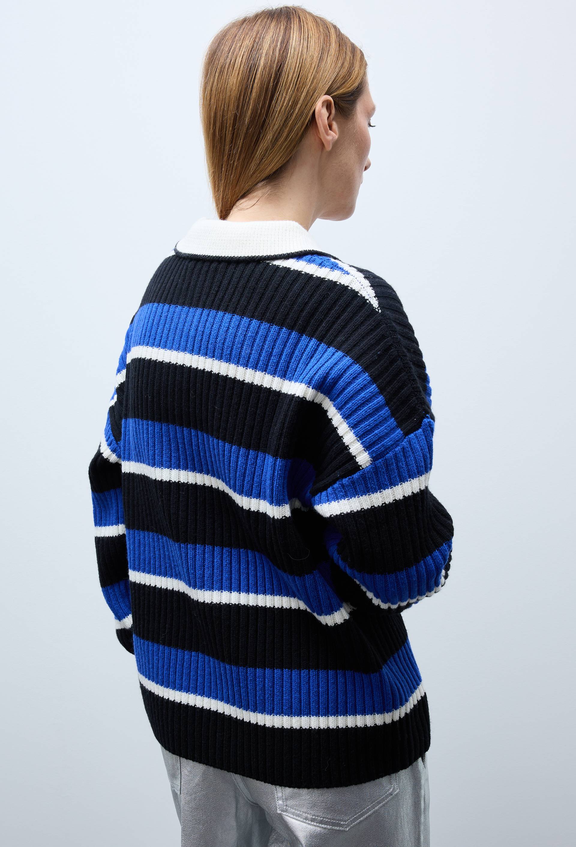 Polo ray&eacute; contenant de la laine, Bleu, large image number 1.0