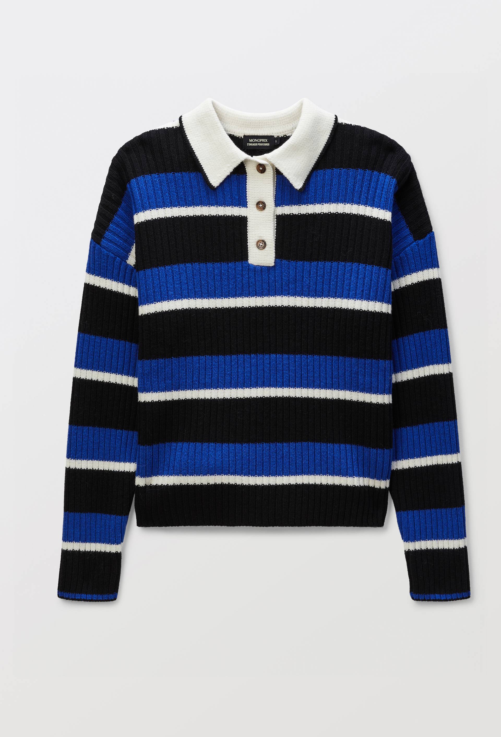 Polo ray&eacute; contenant de la laine, Bleu, large image number 2.0
