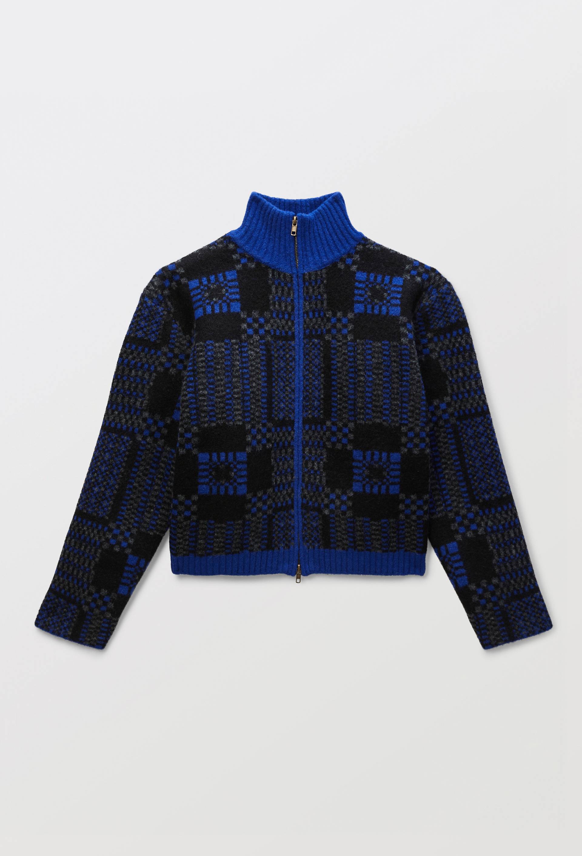 Veste zipp&eacute;e &agrave; motifs contenant de la laine, Bleu, large image number 4.0