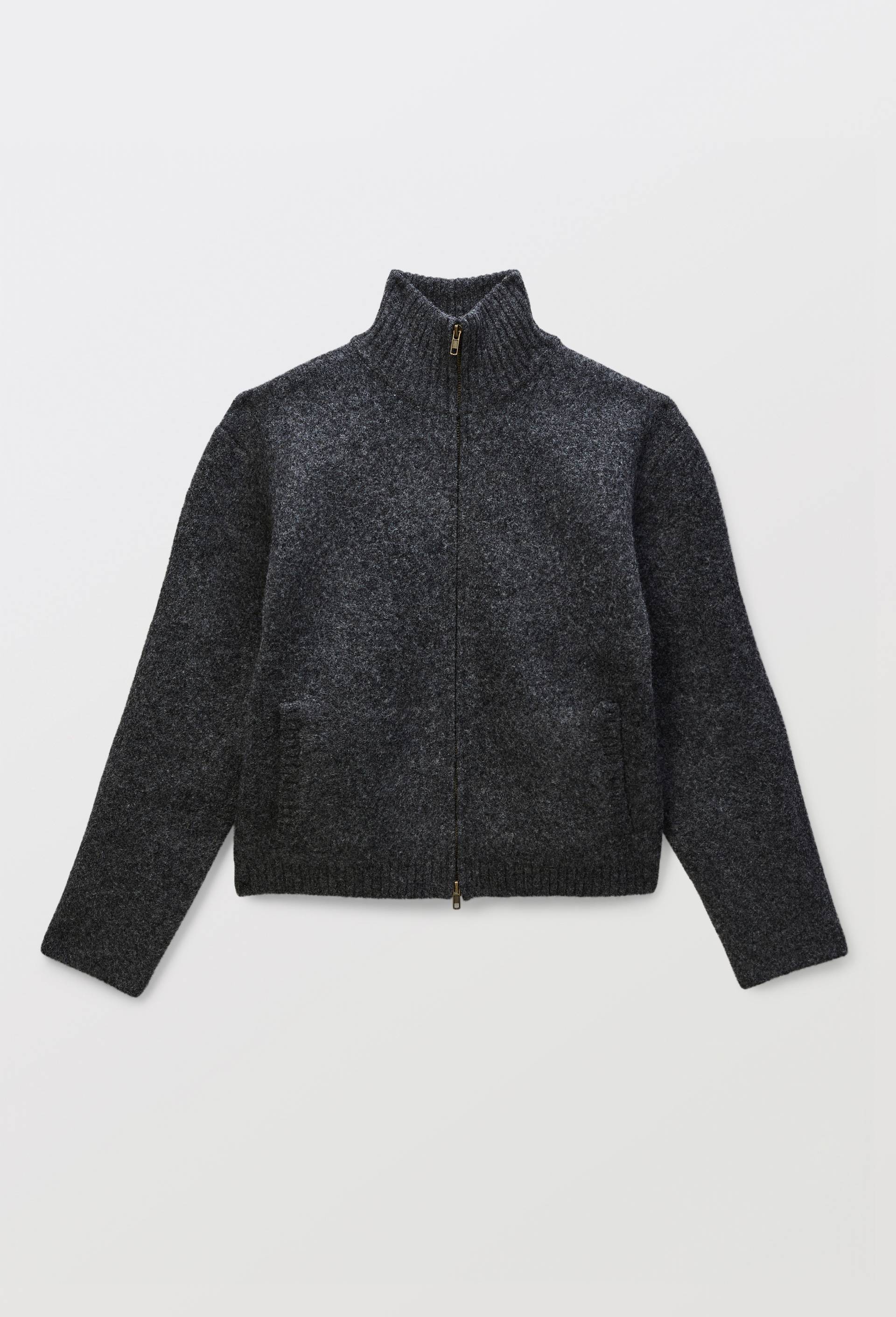 Veste zipp&eacute;e unie contenant de la laine, Gris fonc&eacute;, large image number 3.0